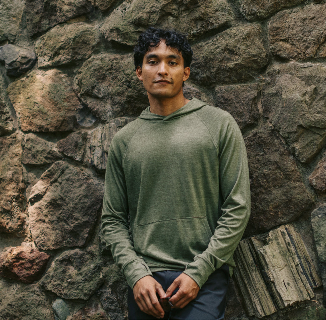 Merino Wool Tencel™ Sun Hoodie | Cool Olive Heather – Tencel