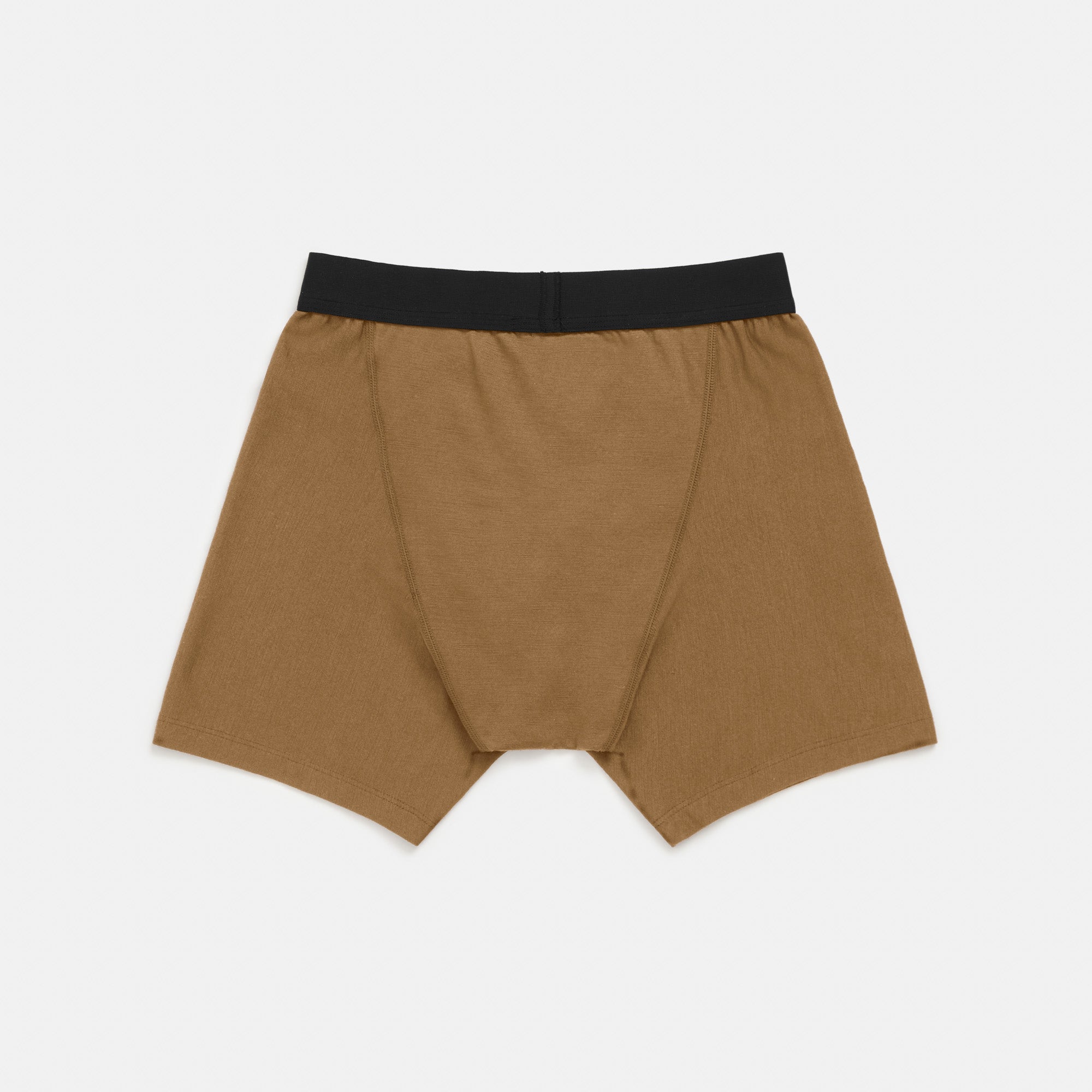 Laydown of merino wool boxer briefs in Cedarwood, available in sizes XS-XXL.
