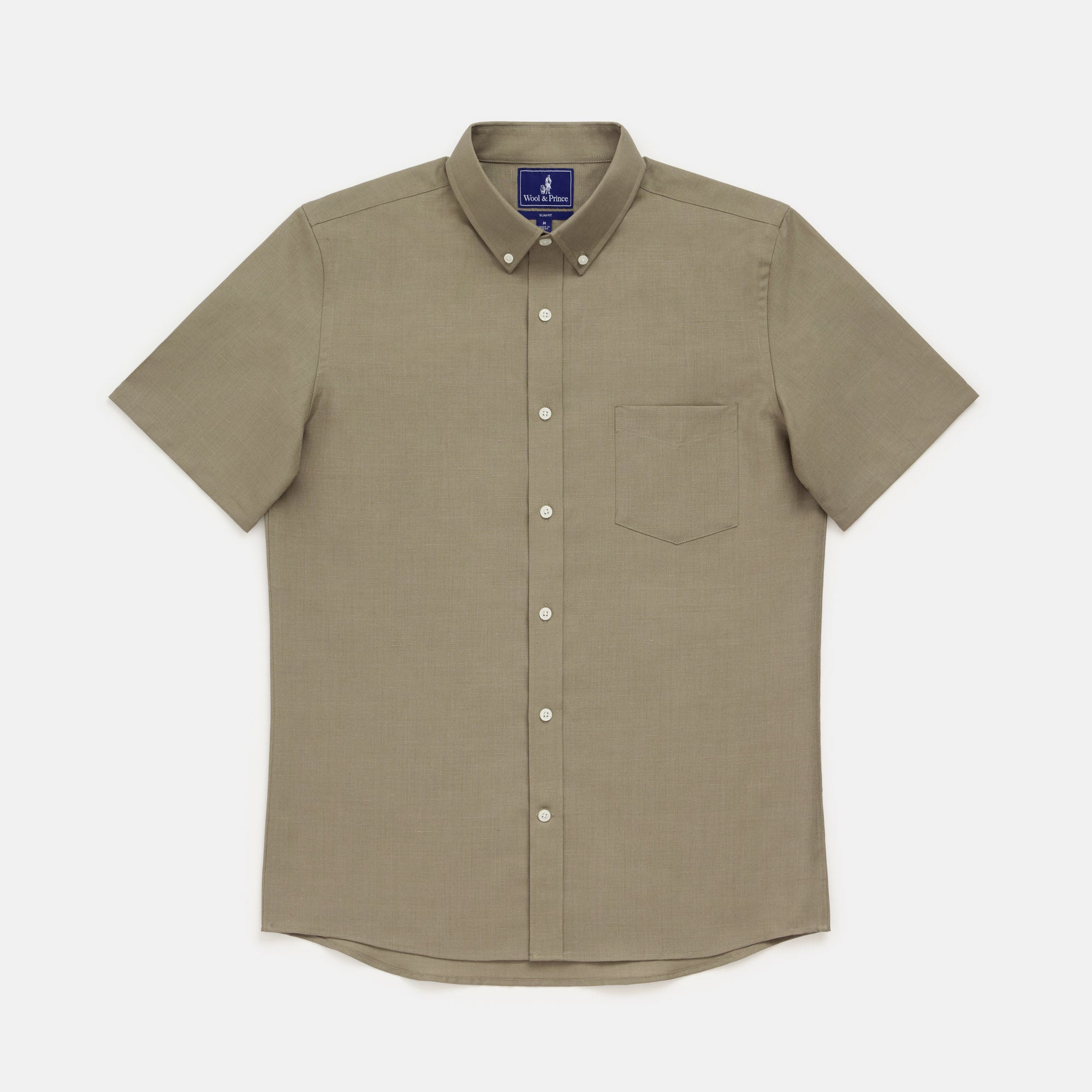 Merino Wool and Linen Short Sleeve Button-Down Shirt Sage Green