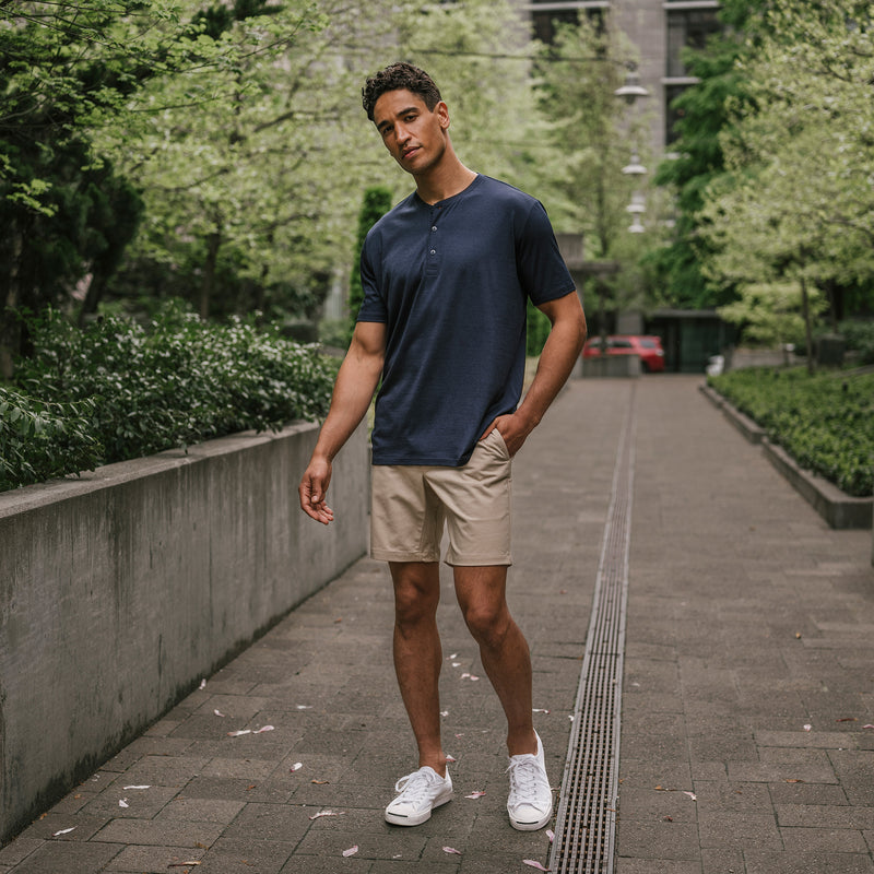 Merino Wool Short Sleeve Henley | Navy | Wool&Prince