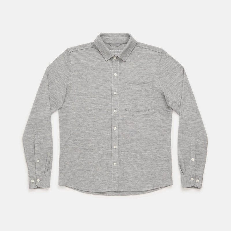 Merino Wool Pique Knit Button-down Shirt | Gray Heather | Wool&Prince