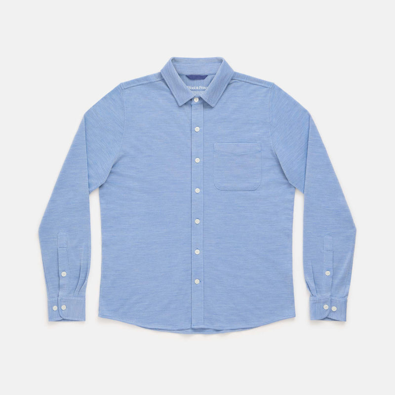 Merino Wool Pique Knit Button-down Shirt | Blue & White Birdseye | Wool ...