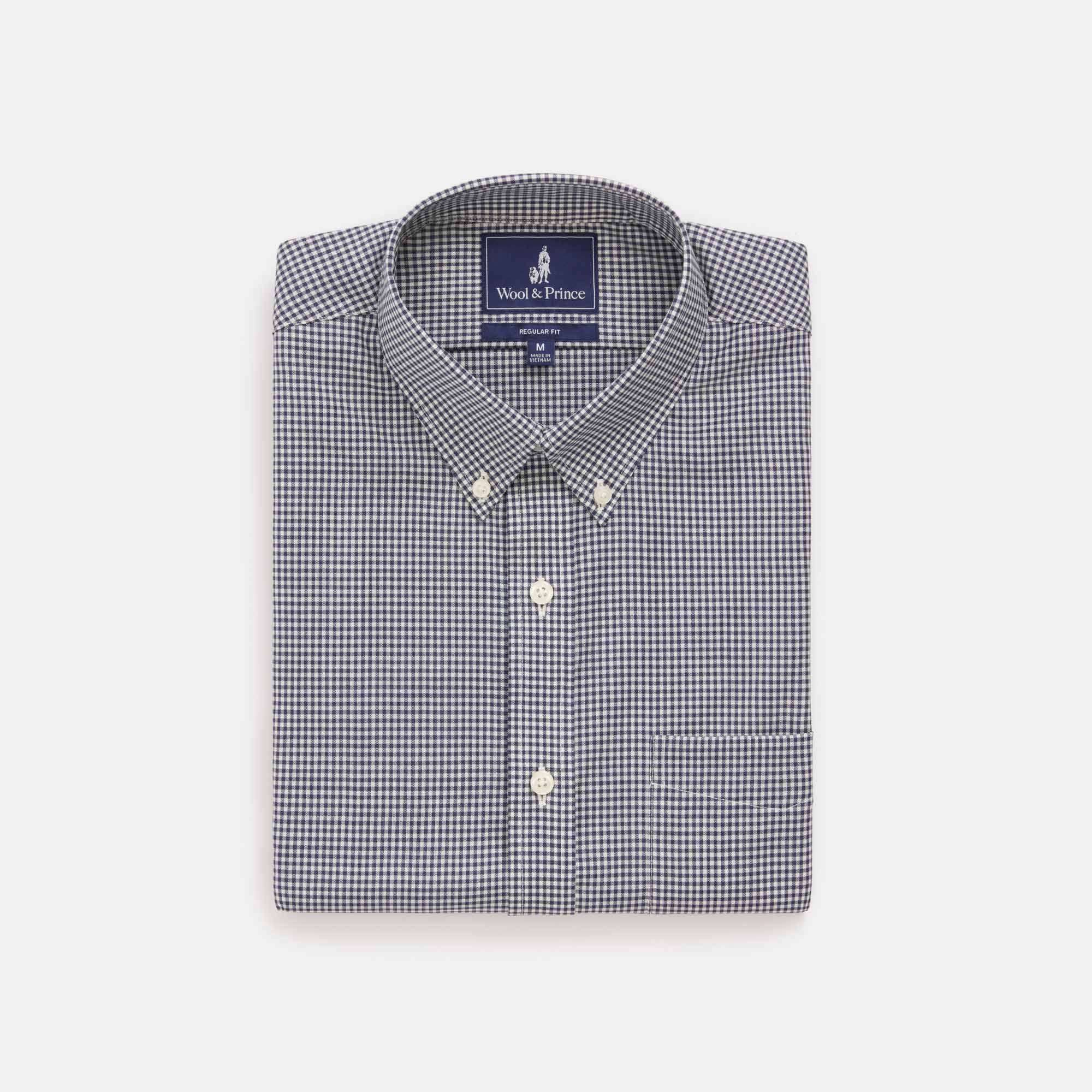 Merino Wool Button-Down Shirt | Navy/White Small Gingham | Wool&Prince