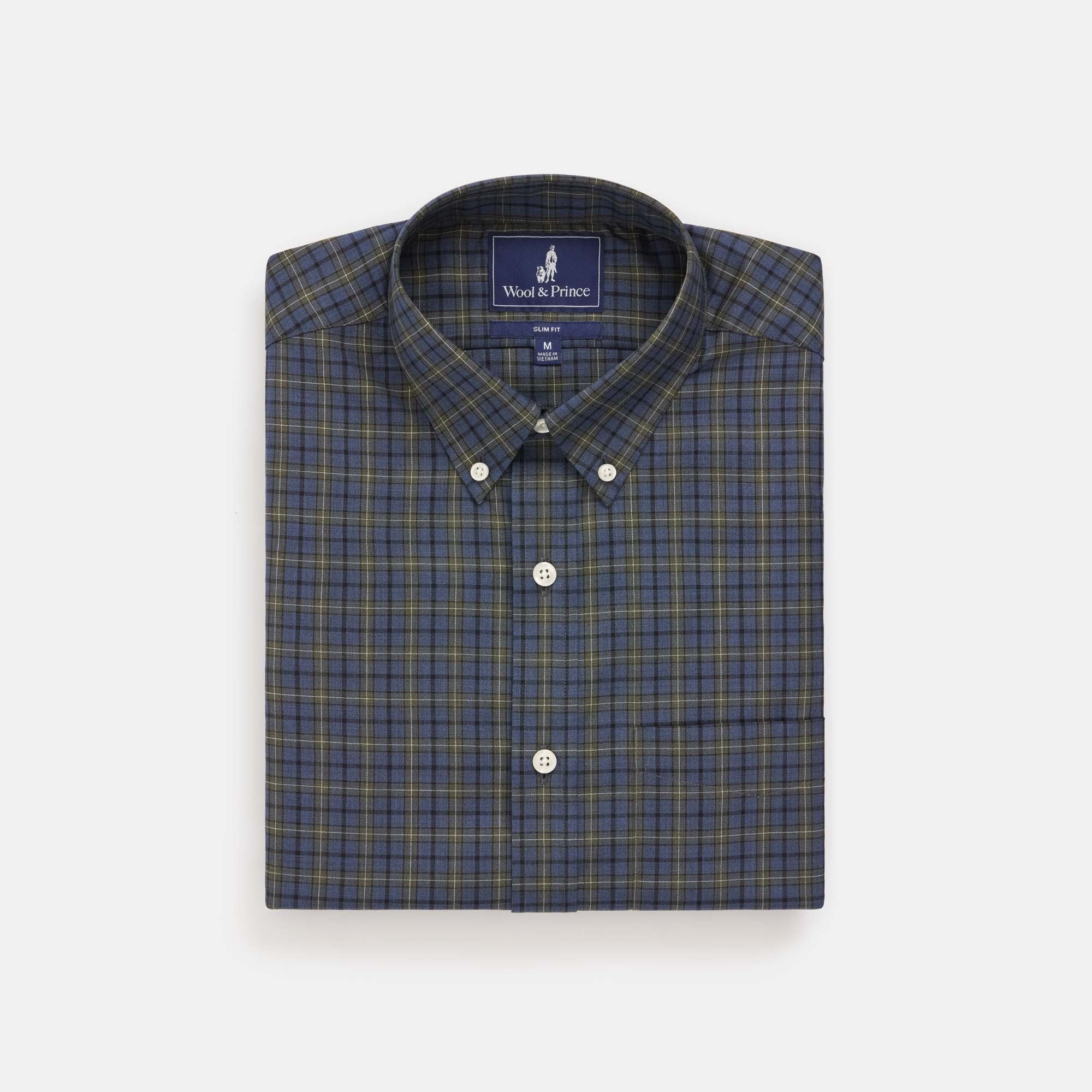 Merino Wool Button-Down Shirt | Green/Blue Plaid | Wool&Prince