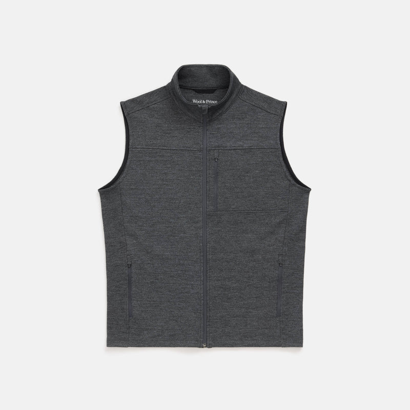 Merino Wool Full-Zip Ponte Vest | Black Marl | Wool&Prince