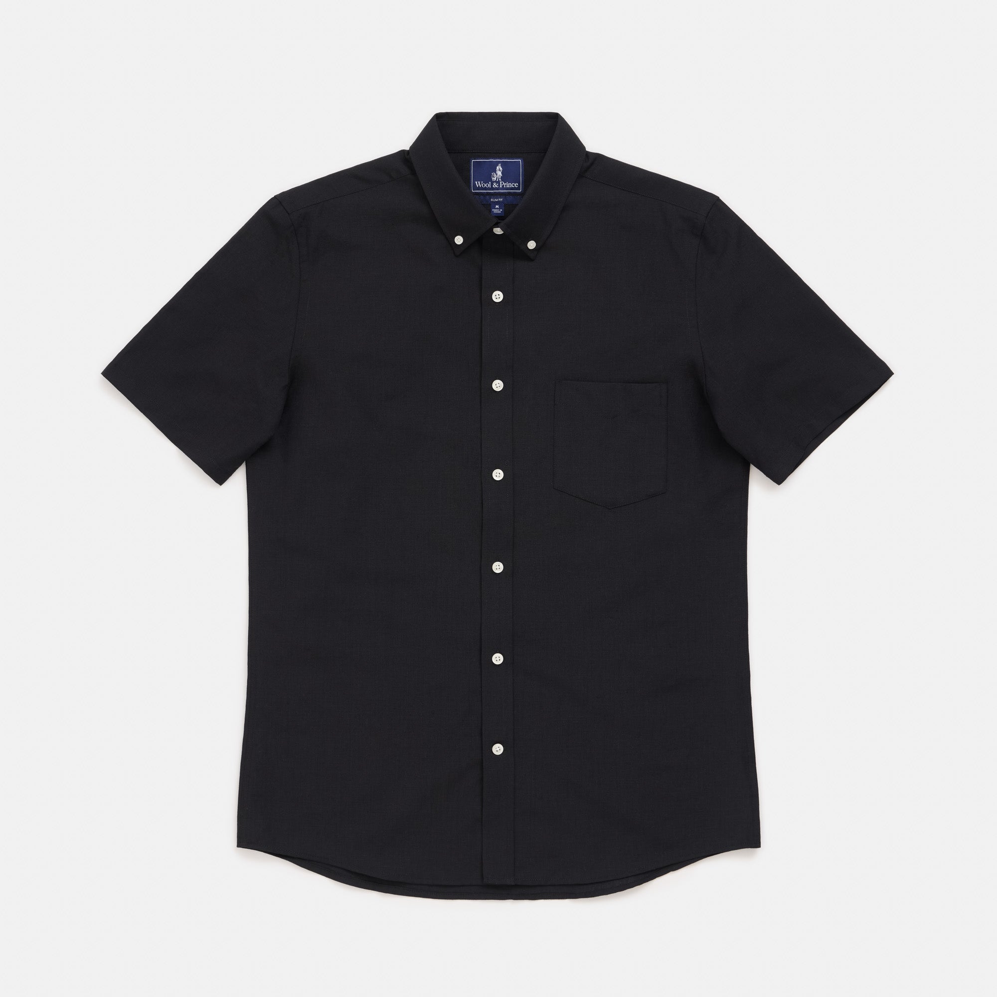 Merino Wool and Linen Short Sleeve Button-Down Shirt | Black – Short Sleeve Button-Down Shirts