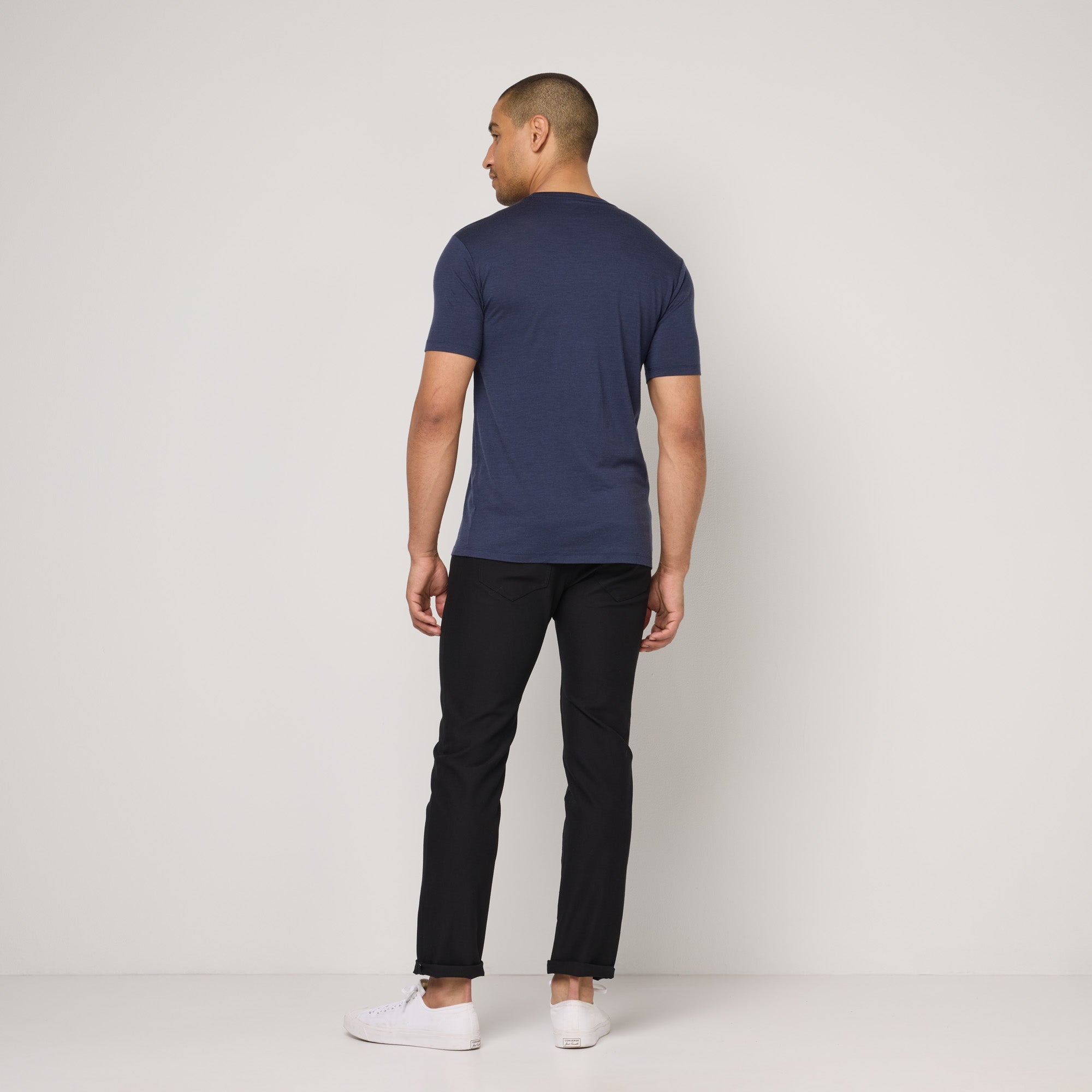 100% Merino Wool Crew Neck T-Shirt | Washed Navy – Crew Neck T