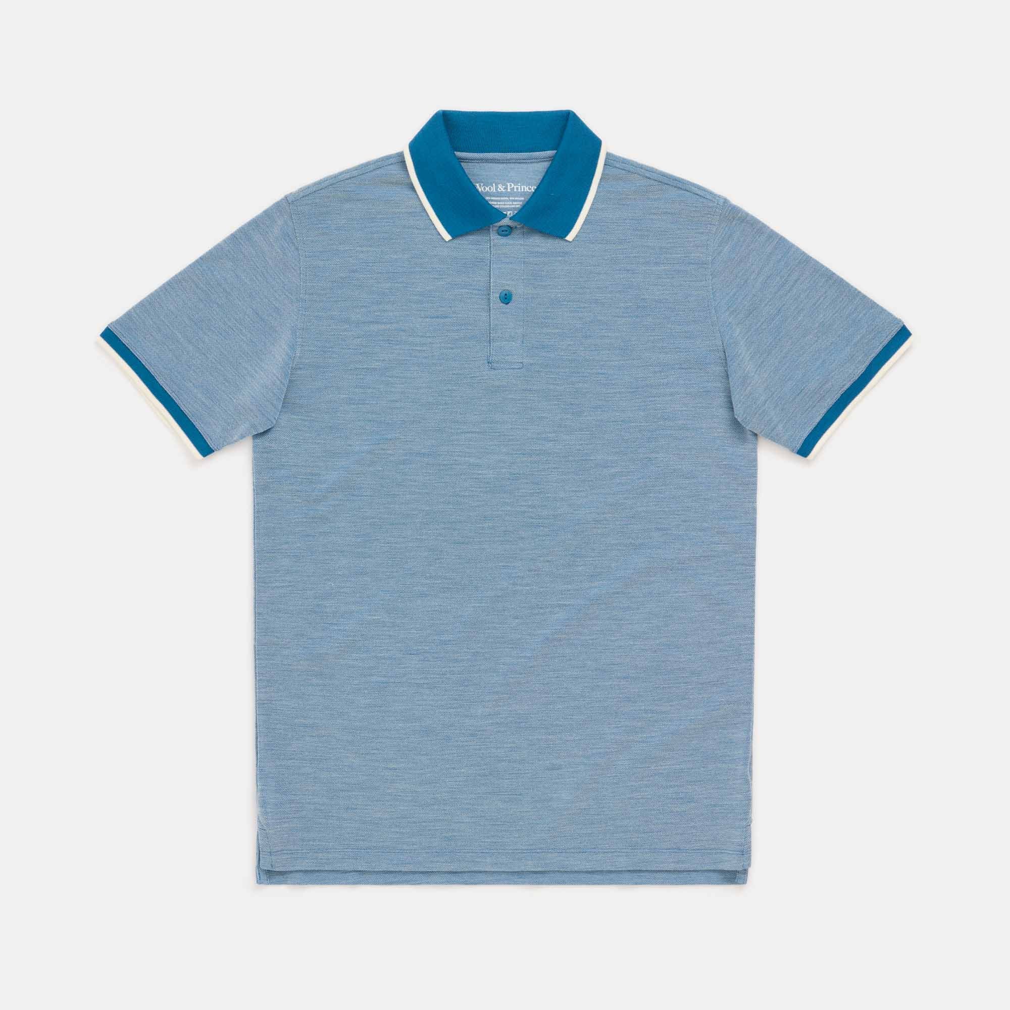 Merino Wool Pique Polo Aegean Teal White Birdseye