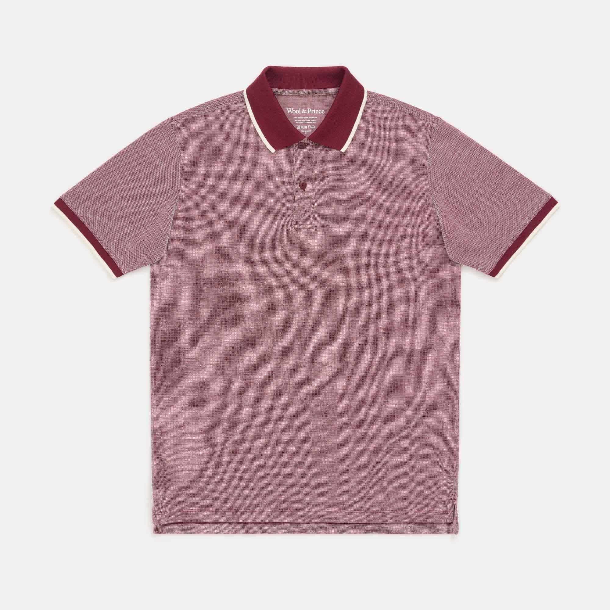 Merino Wool Pique Polo Burgundy White Birdseye