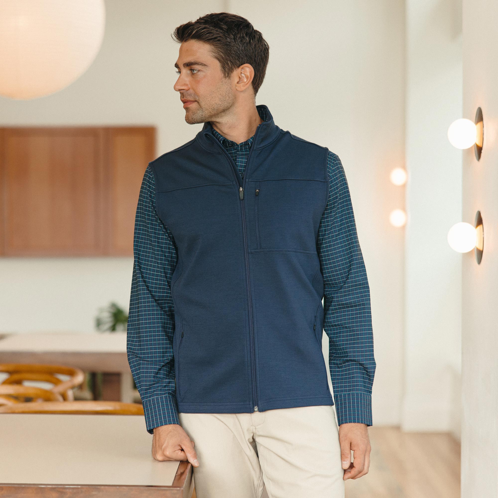 Merino Wool Full-Zip Ponte Vest | Washed Navy – Zip Vests 