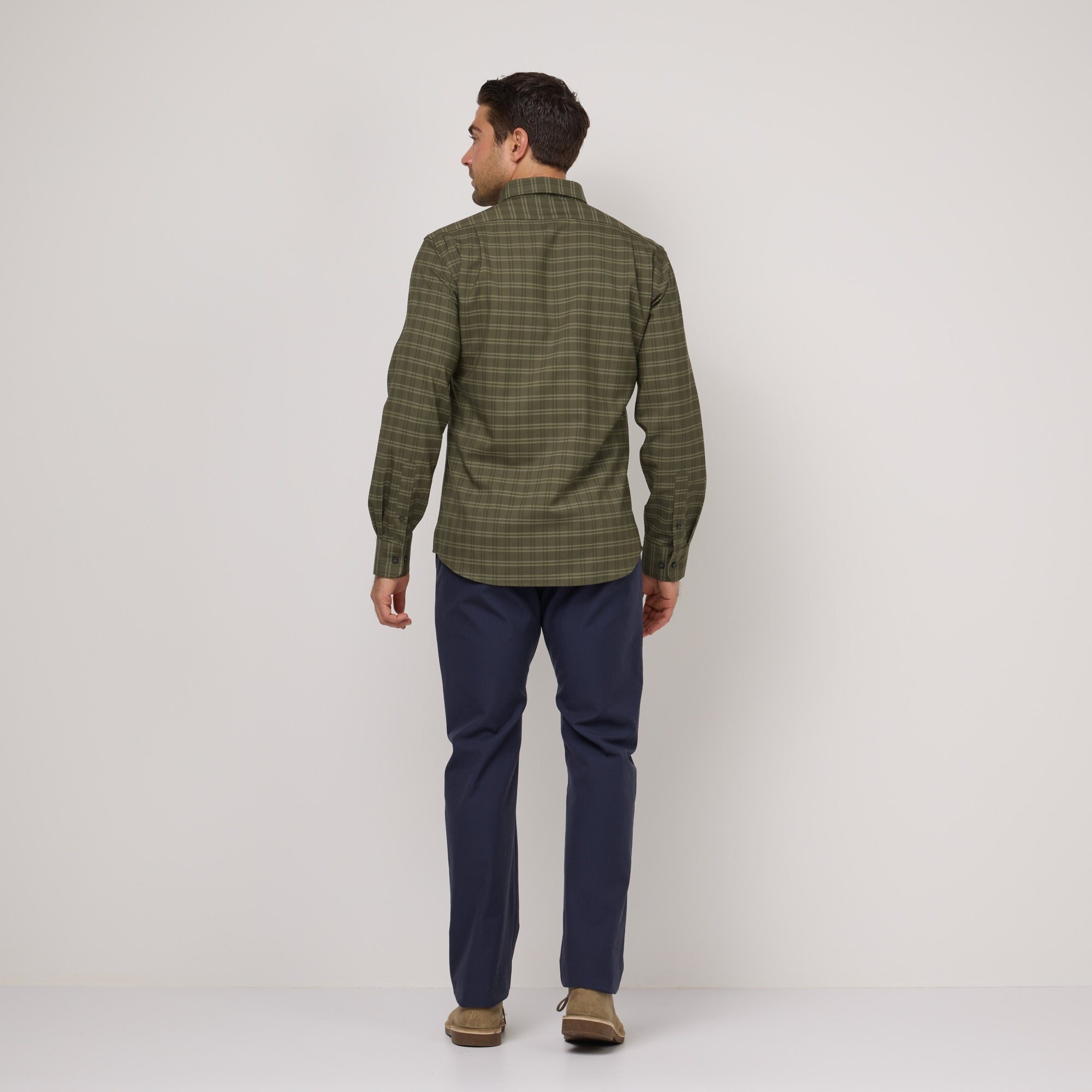 Merino Wool Button-Down Shirt | Tonal Green Plaid – Button