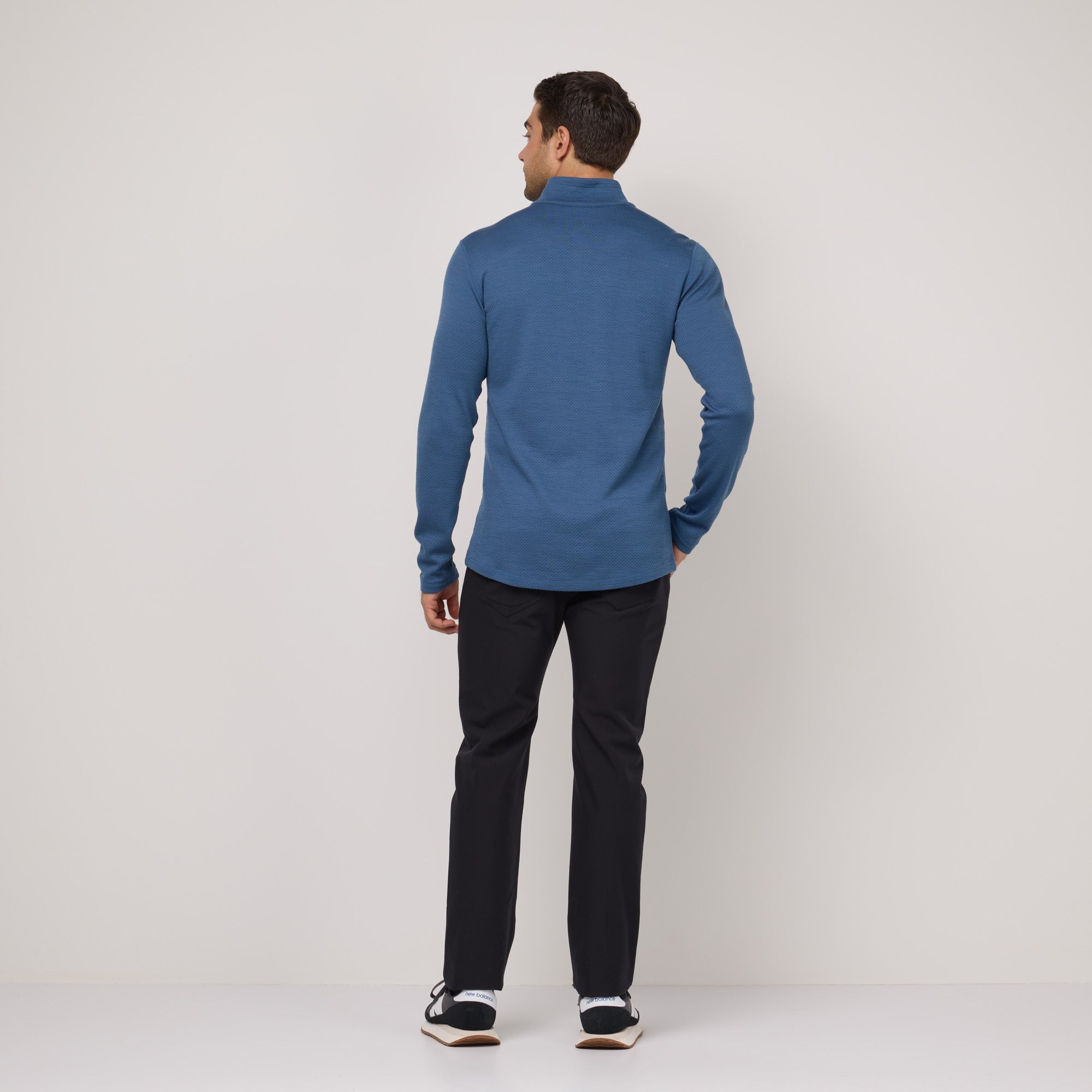 Merino Wool Honeycomb Quarter Zip | Marine Blue – Honeycomb Waffle