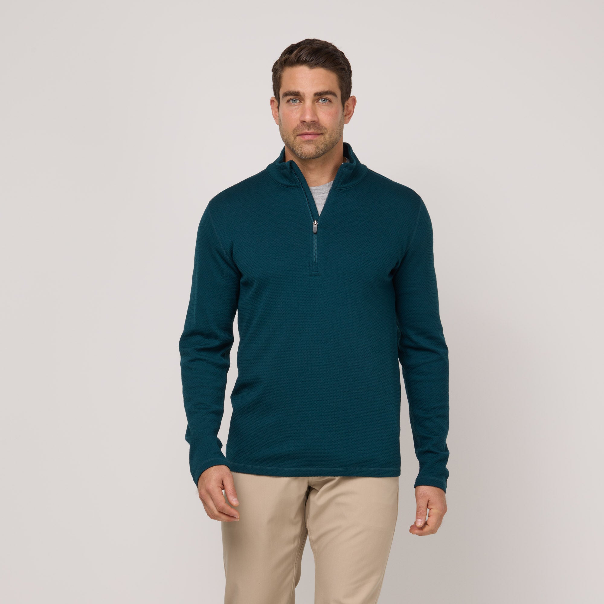 Merino Wool Honeycomb Quarter Zip | Pine – Honeycomb Waffle
