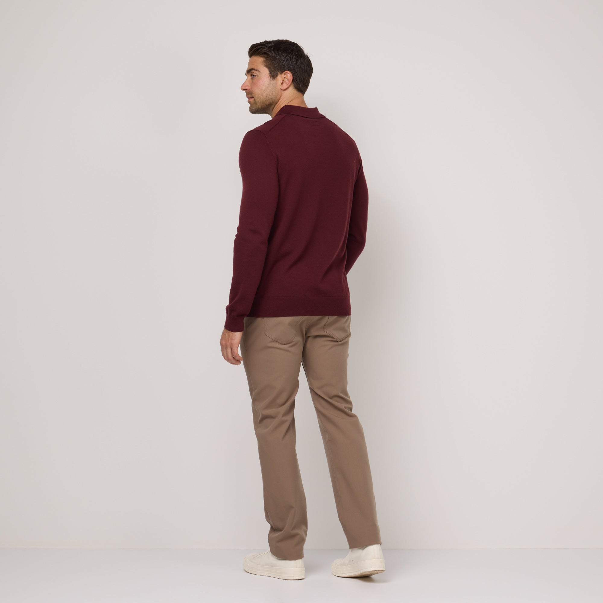 Merino Wool Long Sleeve Polo | Burgundy – Long Sleeve Polos
