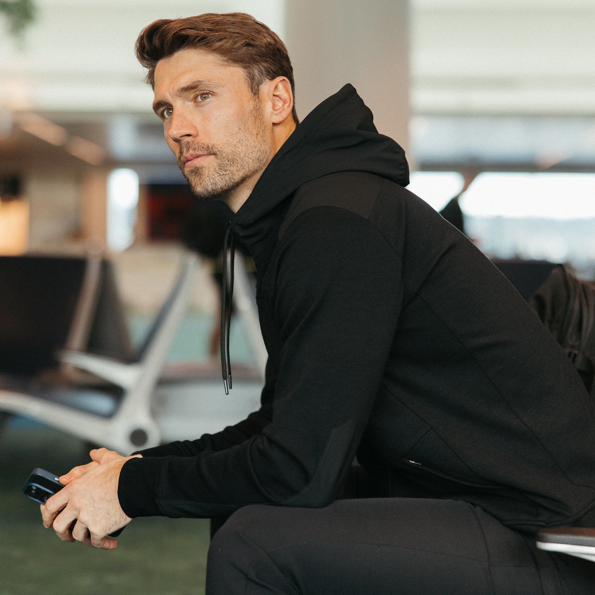 パーカー THEE | Wool mix ponte hoodie. (BLACK) Merino Wool Ponte Travel Hoodie | Black | Wool&Prince