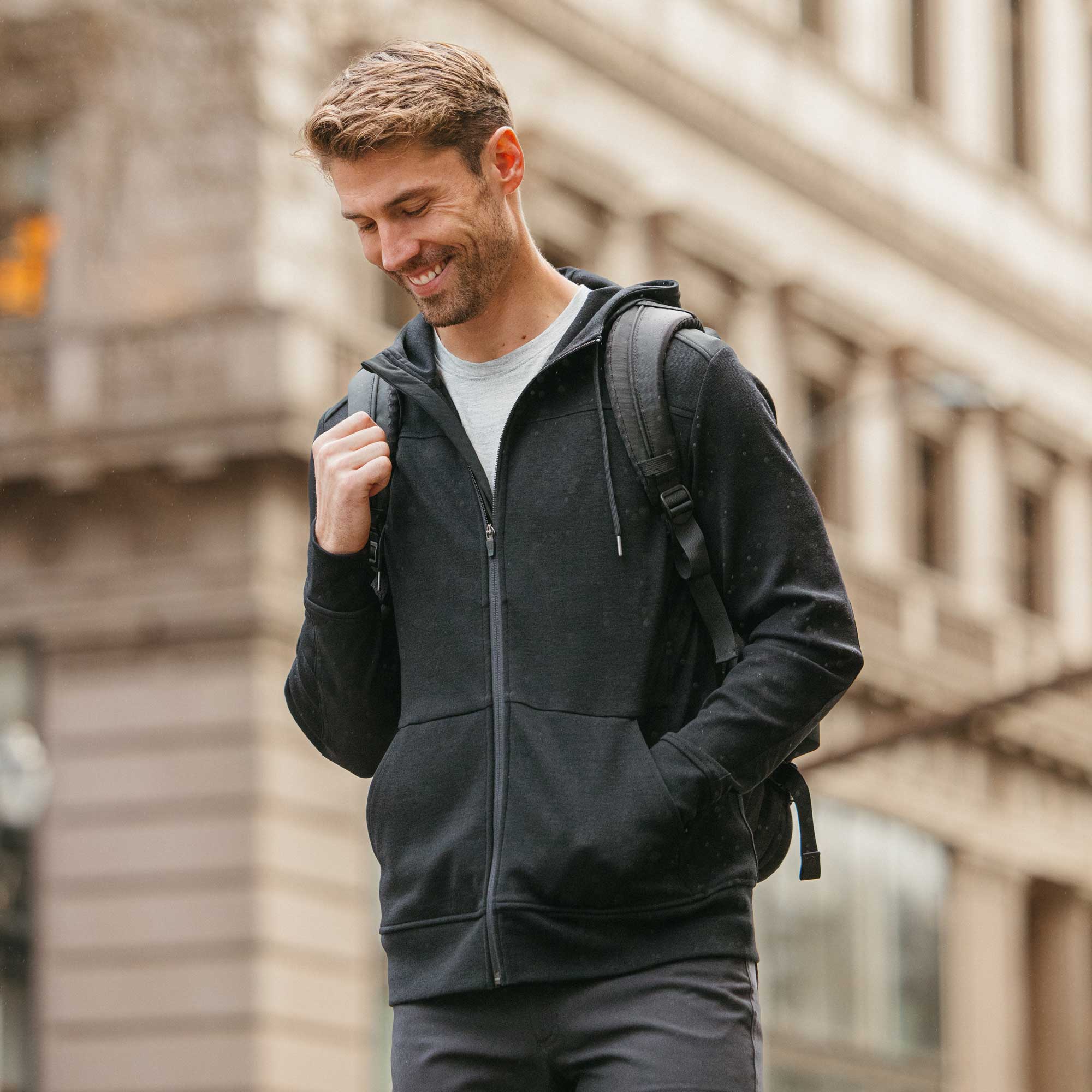 Merino Wool Ponte Travel Hoodie | Black | Wool&Prince