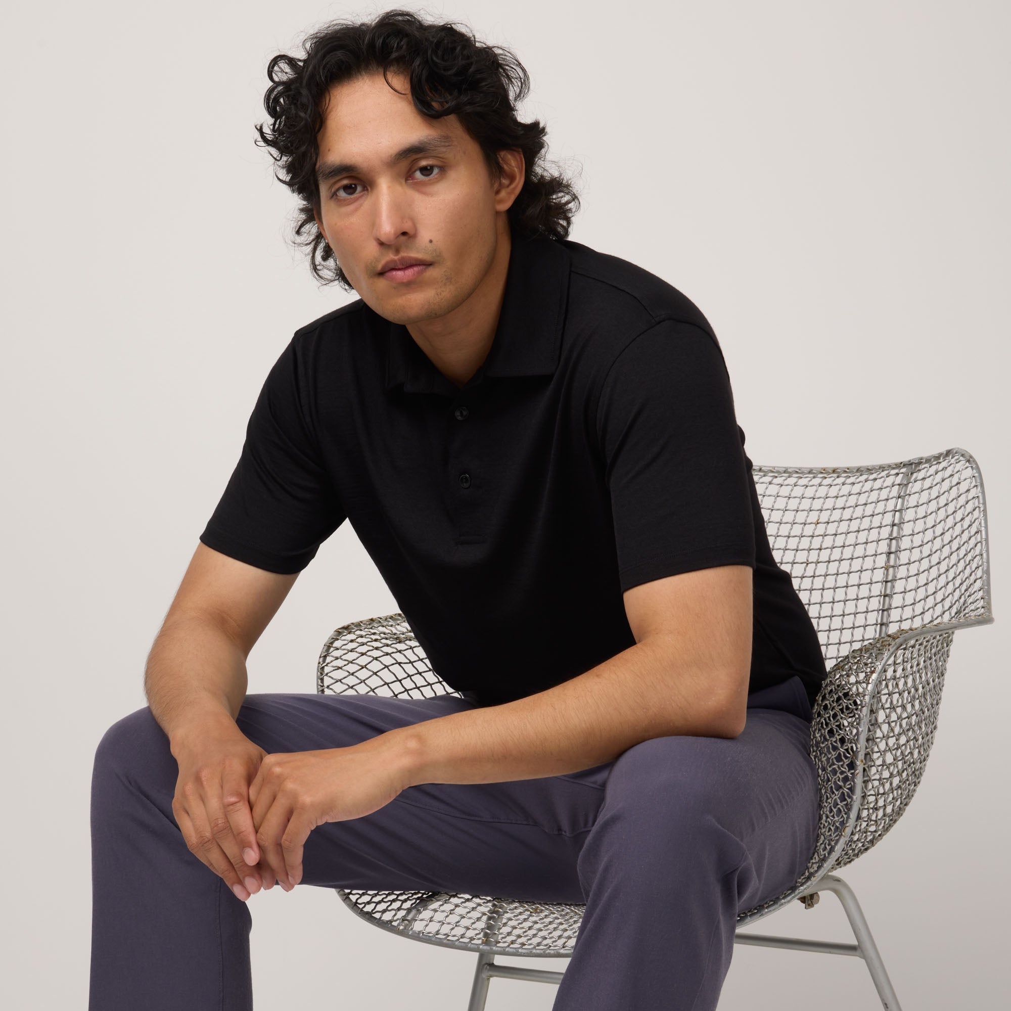 トップス wrapinknot wool POLO-SHIRT / BLACK Wrapinknot / ラッピンノット】Polo-Shirt ポロシャツ / Mの商品詳細