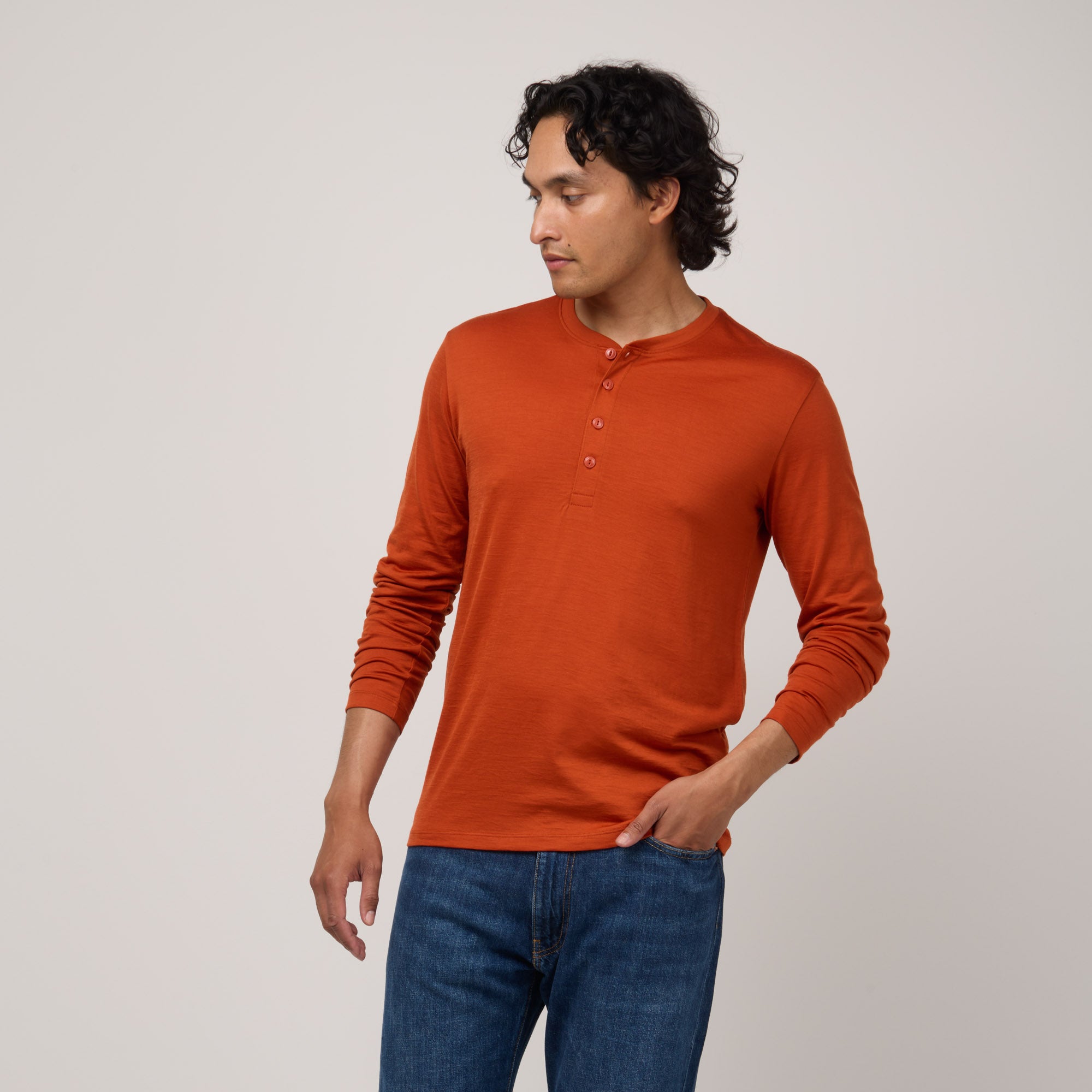 Merino Wool Signature Long Sleeve Henley | Terracotta – Long
