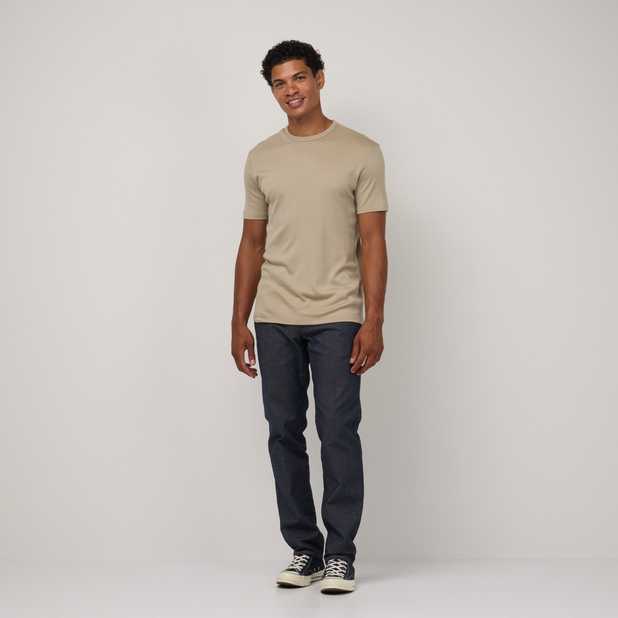 Merino Wool Interlock Crew Neck Tee | Khaki – Crew Neck T-Shirts