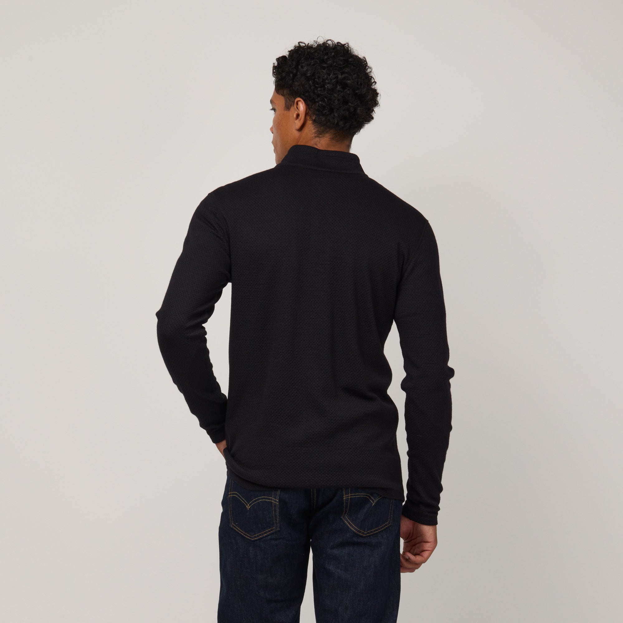 Merino Wool Honeycomb Waffle Quarter-zip | Black – Honeycomb