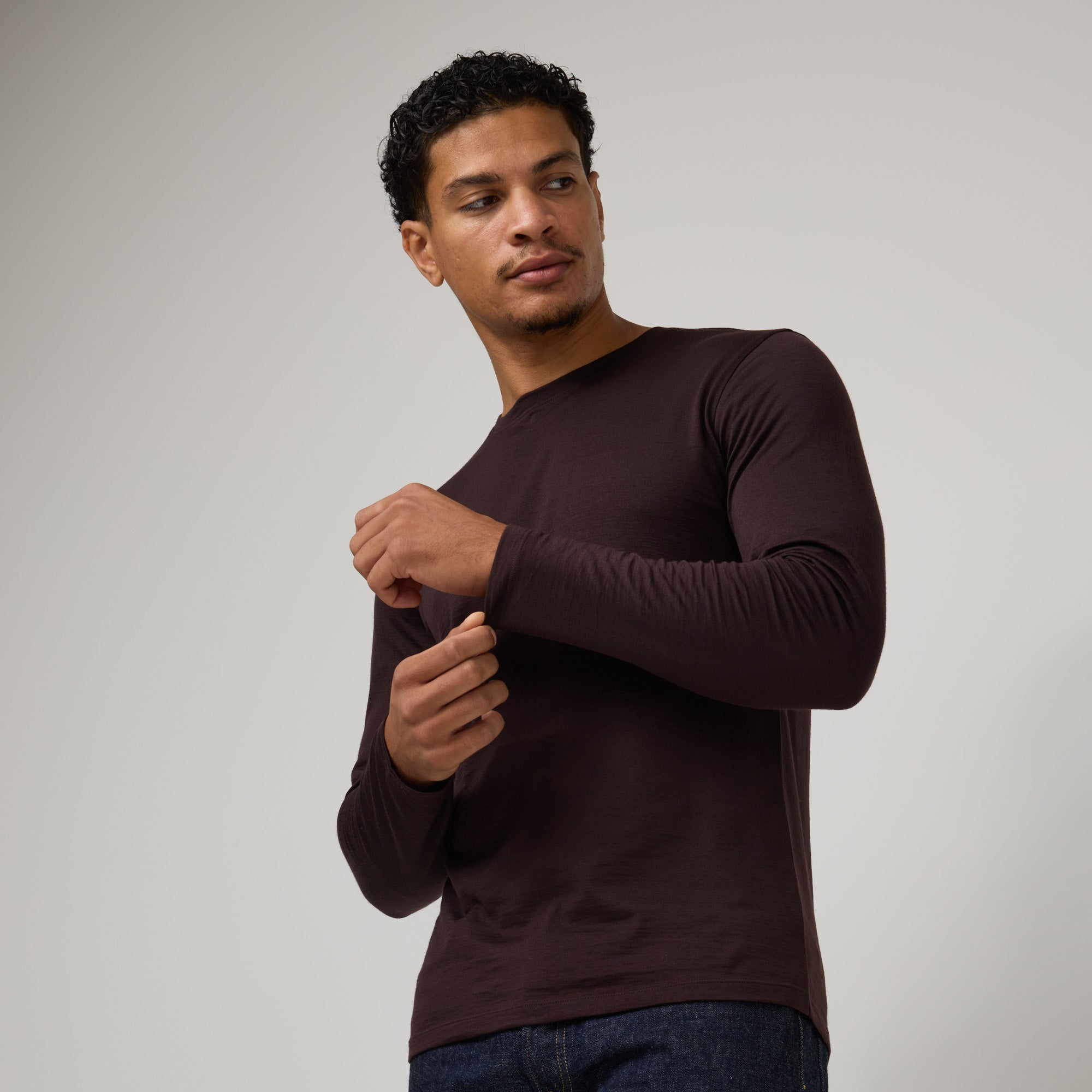 Signature Long Sleeve Merino Wool Tee | Espresso – Long Sleeve Tee