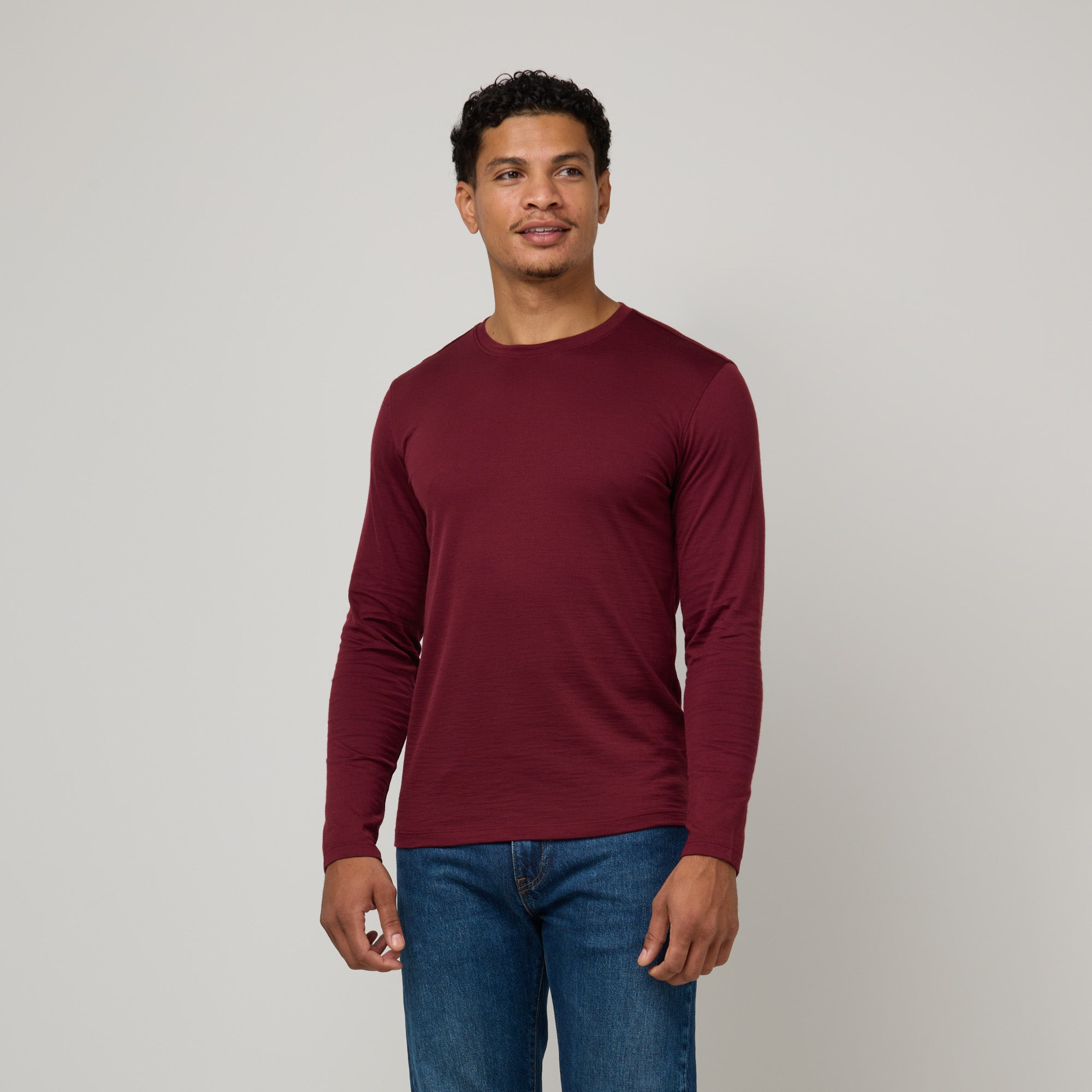 Signature Long Sleeve Merino Wool Tee | Burgundy – Long Sleeve Tee