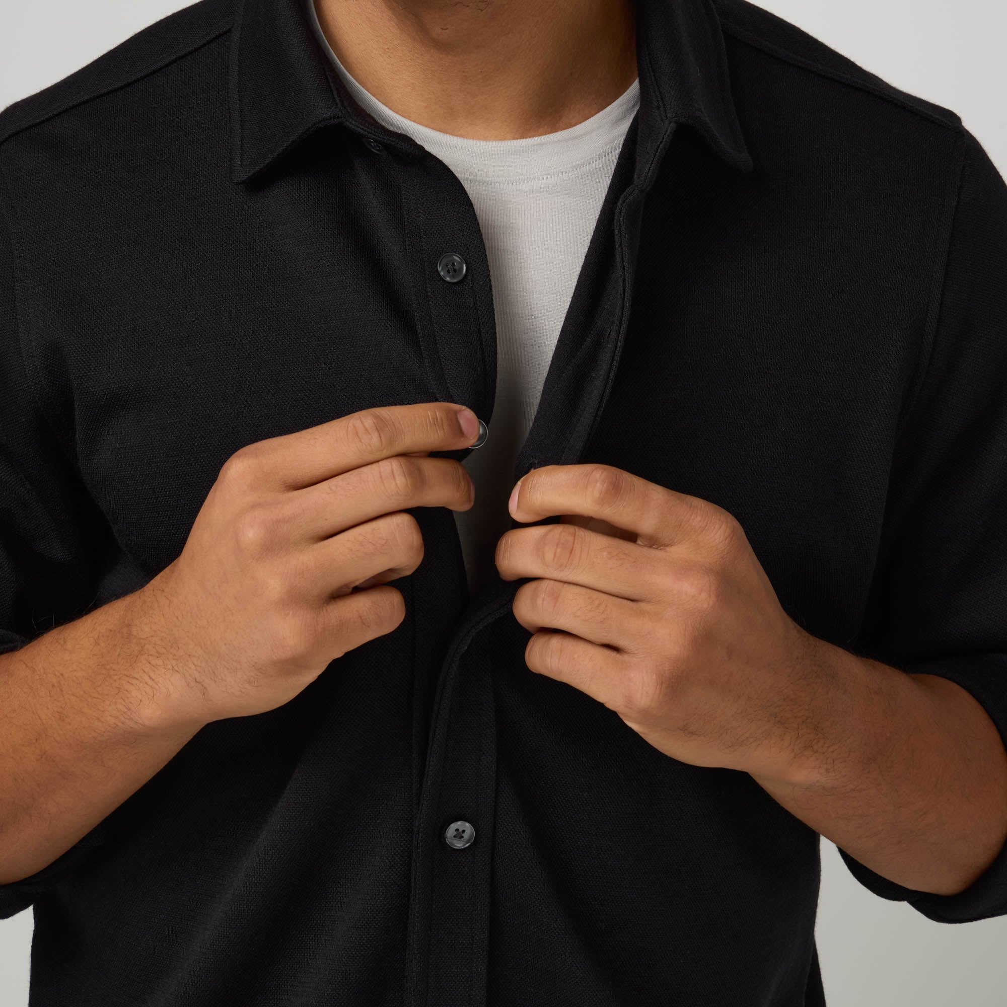 Midweight Pique Button Down | Black Black / S Midweight Pique Button Down | Black Black / S