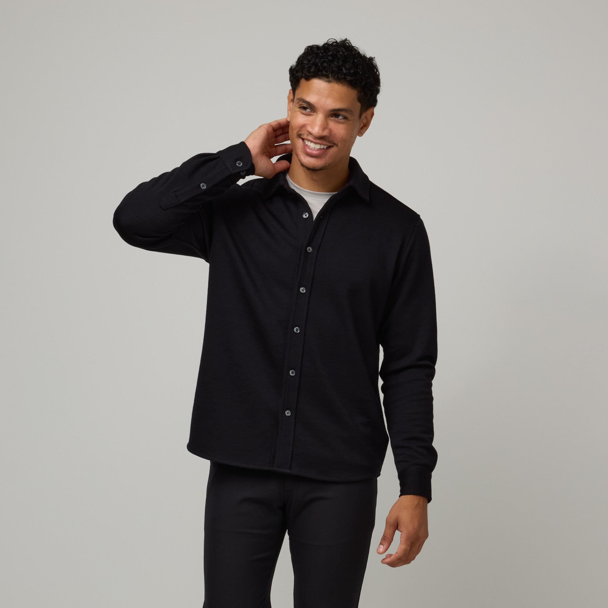 Midweight Pique Button Down | Black Black / S Midweight Pique Button Down | Black Black / S