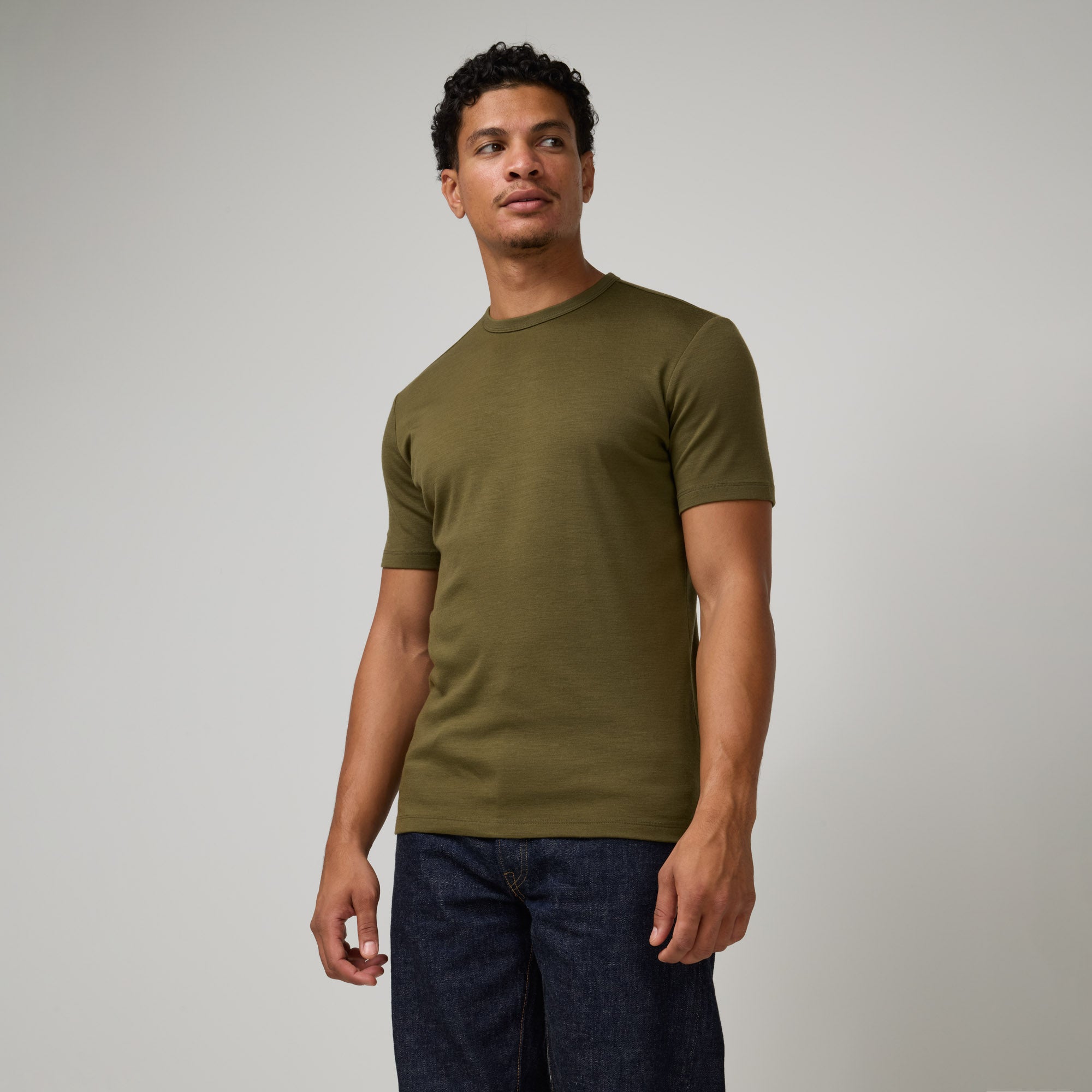 Interlock Merino Wool Crew Neck Tee | Olive – Crew Neck T-Shirts