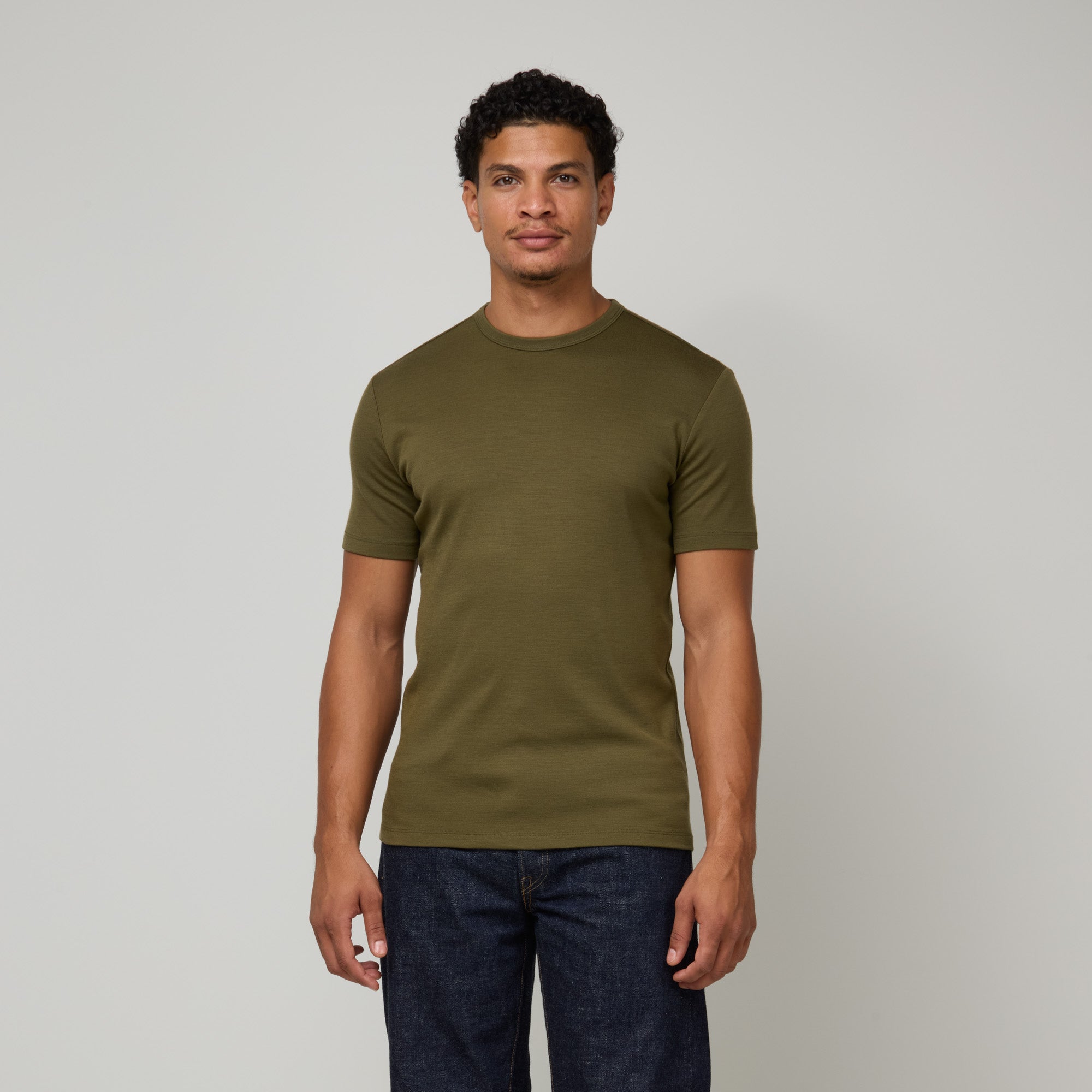 Interlock Merino Wool Crew Neck Tee | Olive – Crew Neck T-Shirts