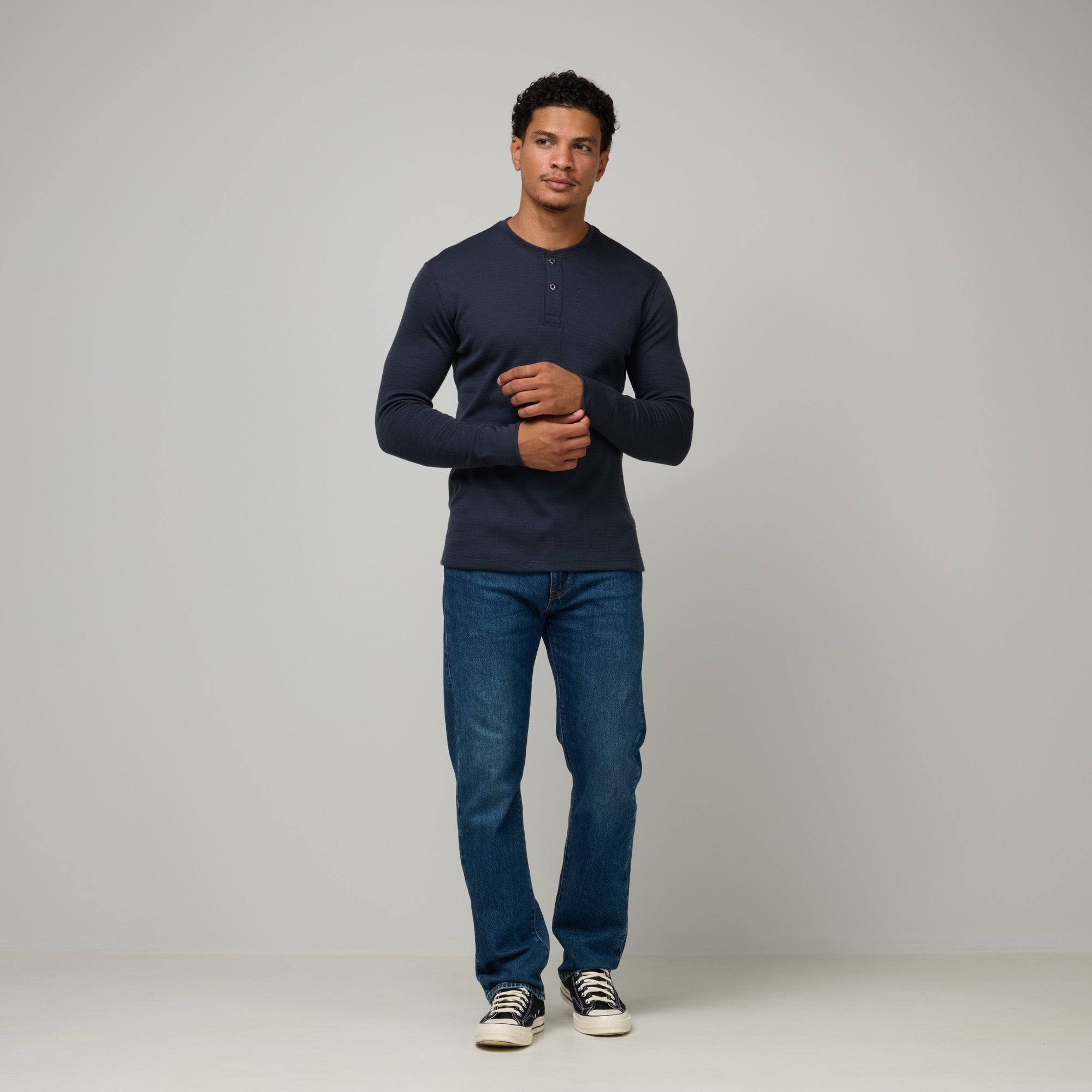 Merino Wool Waffle Henley | Washed-Navy – Long Sleeve Henleys