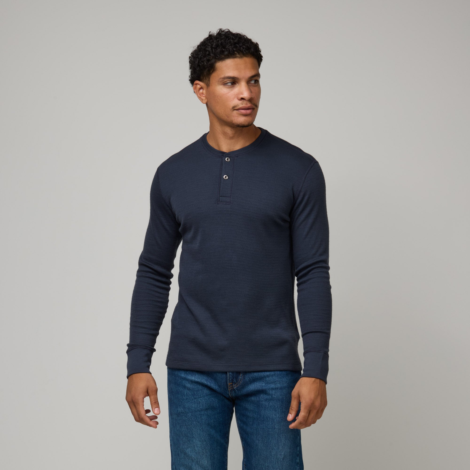 Merino Wool Waffle Henley | Washed-Navy – Long Sleeve Henleys
