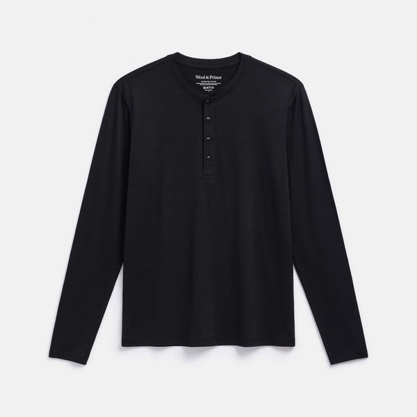 Merino Wool Signature Long Sleeve Henley | Black – Long Sleeve