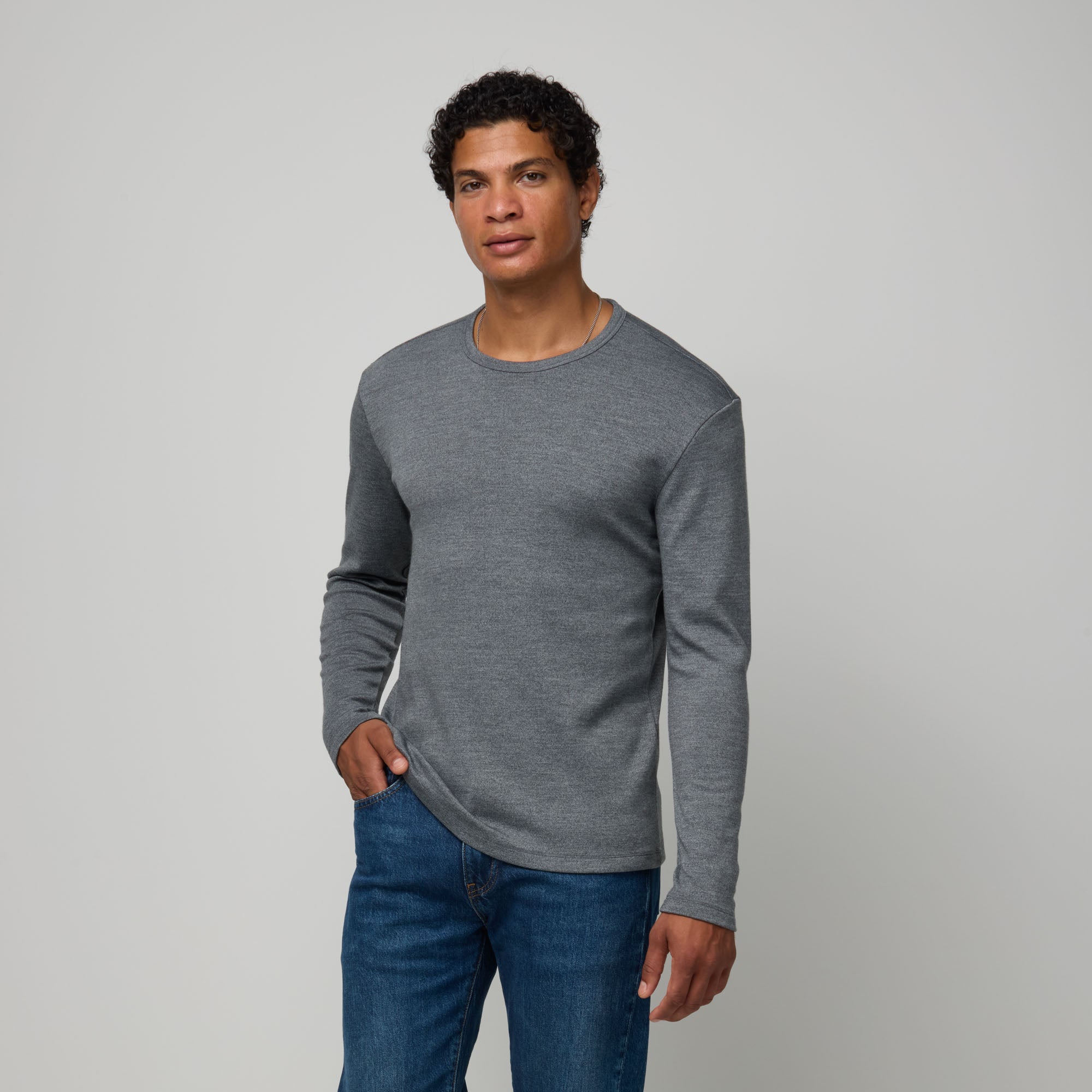Interlock Merino Wool Long Sleeve Crew Tee | Charcoal Heather