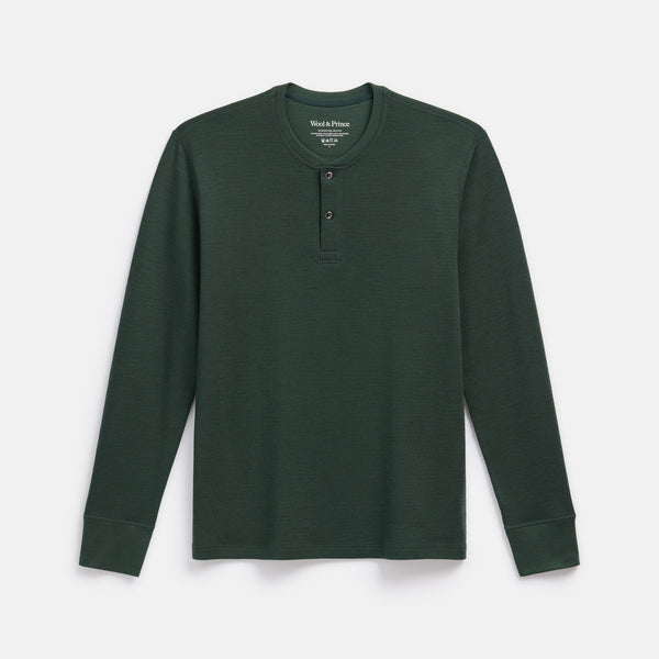 Merino Wool Waffle Long Sleeve Henley | Hunter Green – Long Sleeve