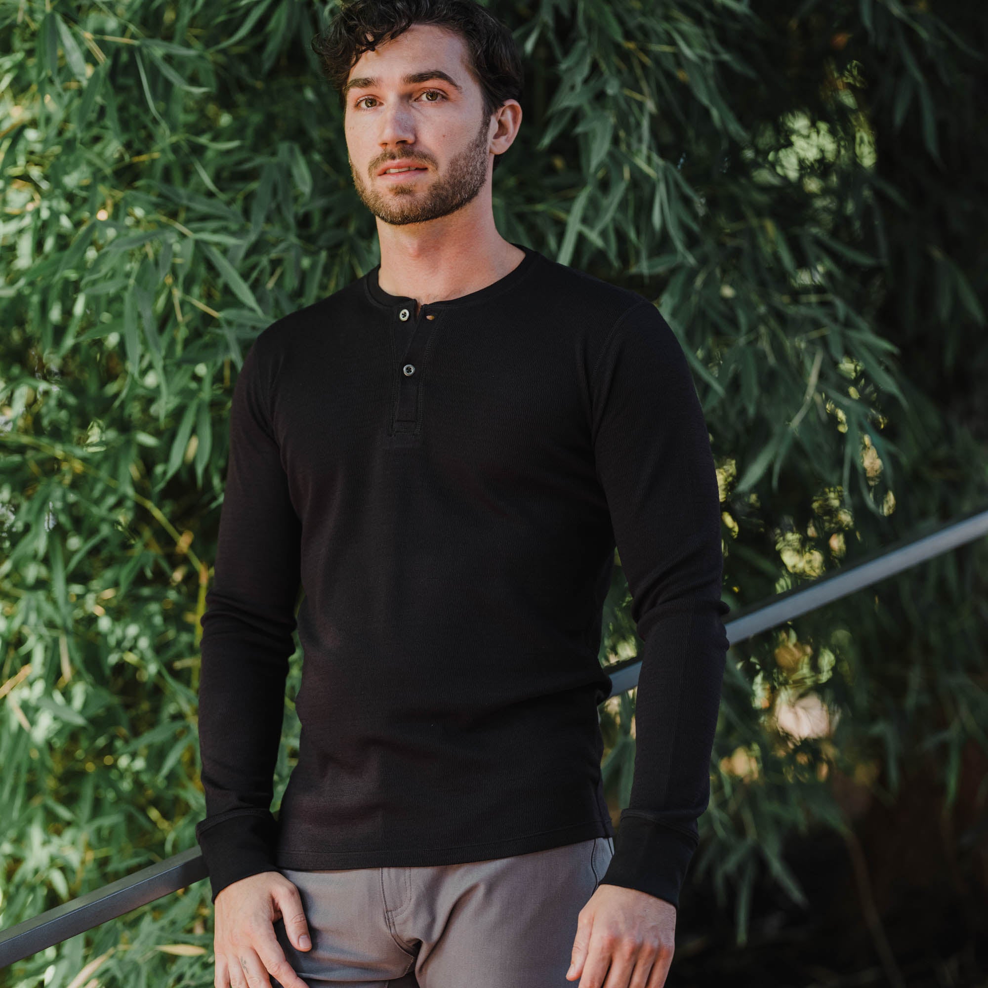 Merino Wool Waffle Henley | Black – Long Sleeve Henleys | Wool&Prince