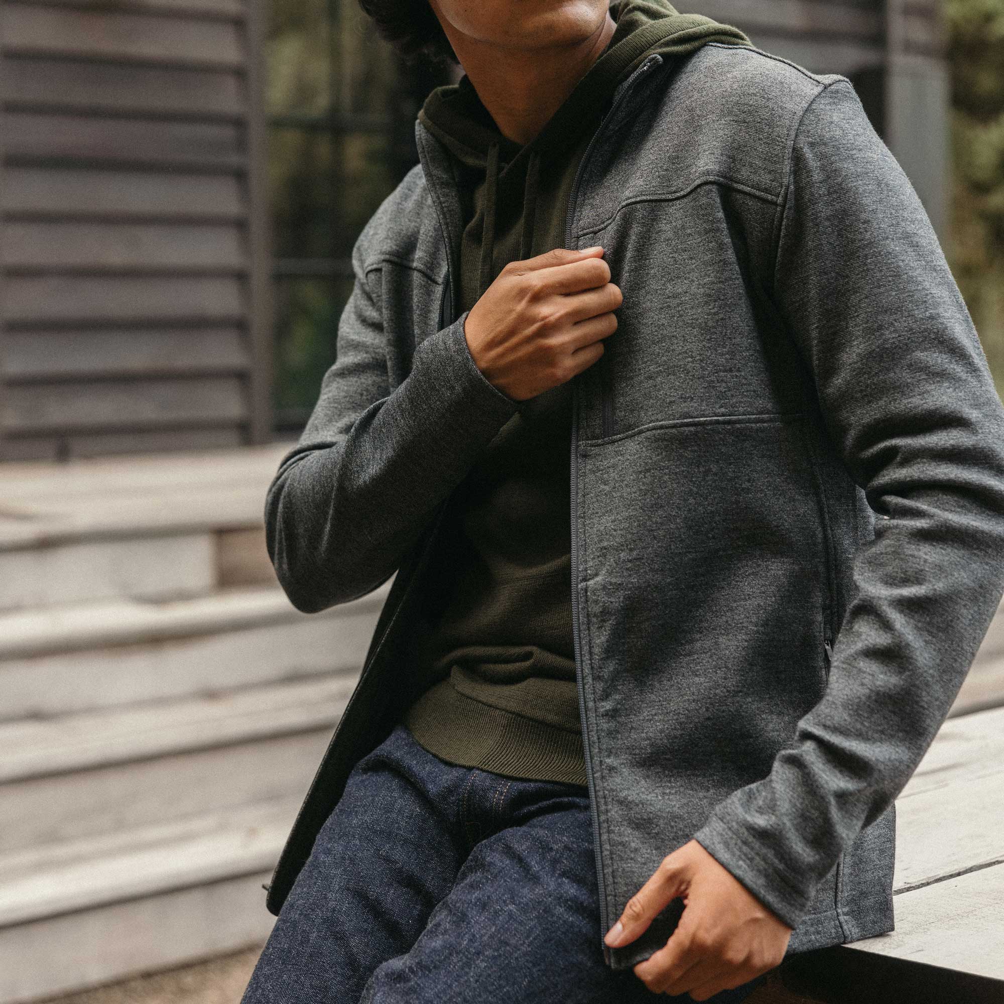 Merino Wool Full-Zip Ponte Jacket | Black Marl – Zip Jackets