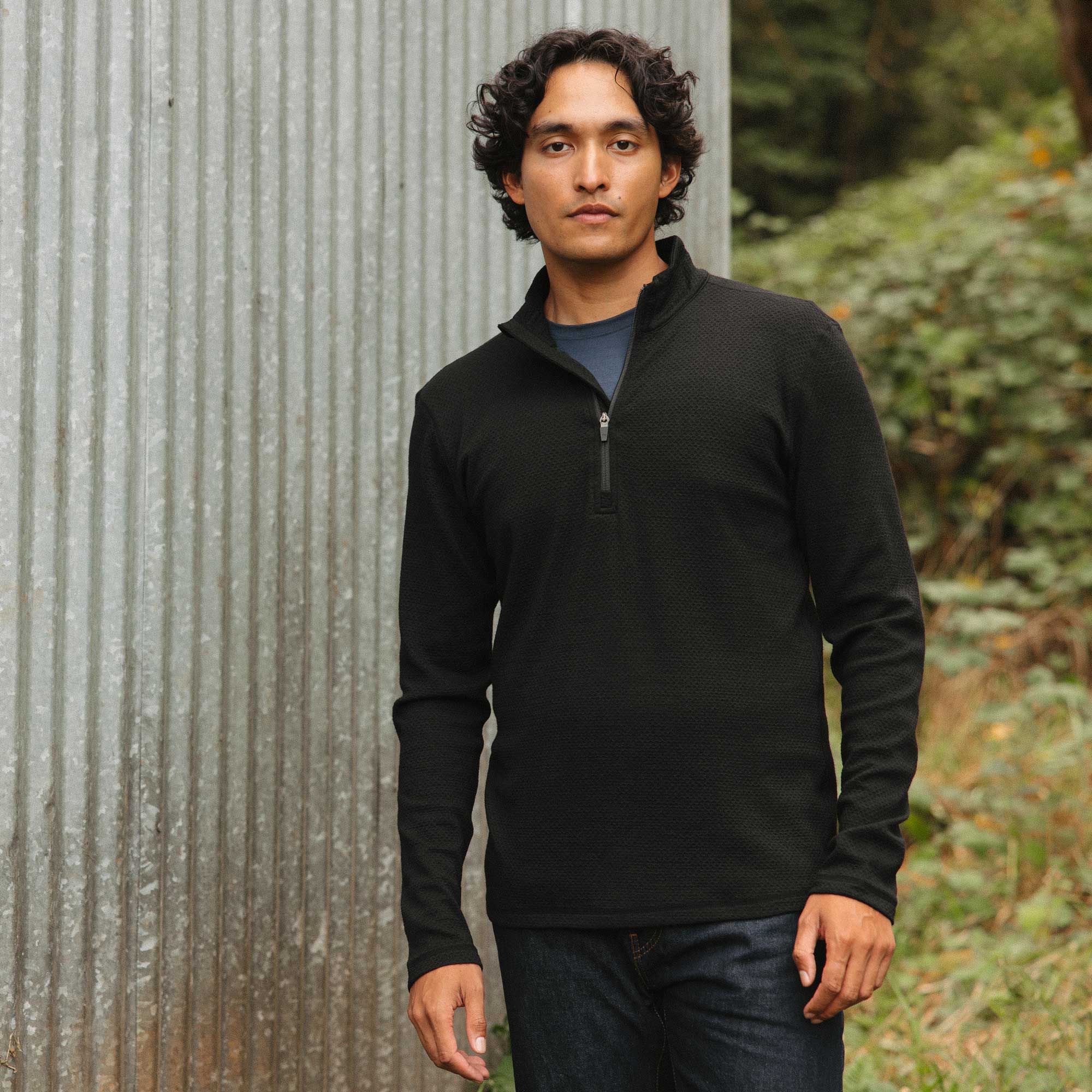 Merino Wool Honeycomb Waffle Quarter-zip | Black – Honeycomb
