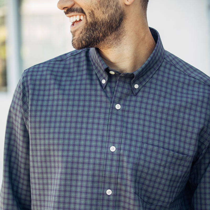 Merino Wool Button-Down Shirt | Olive & Navy Ombre Check | Wool&Prince