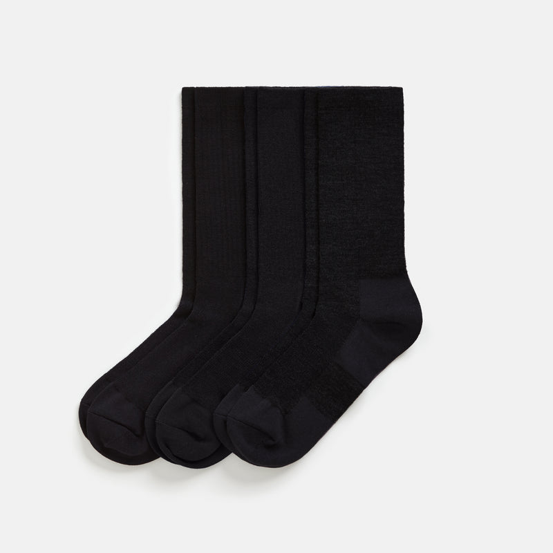 Merino Wool Socks | Solid Bundle Black 3 pack | Wool&Prince
