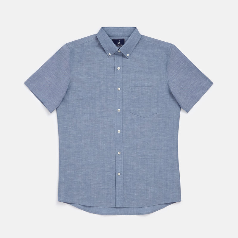 Wool Linen Short Sleeve Button-Down Shirt
