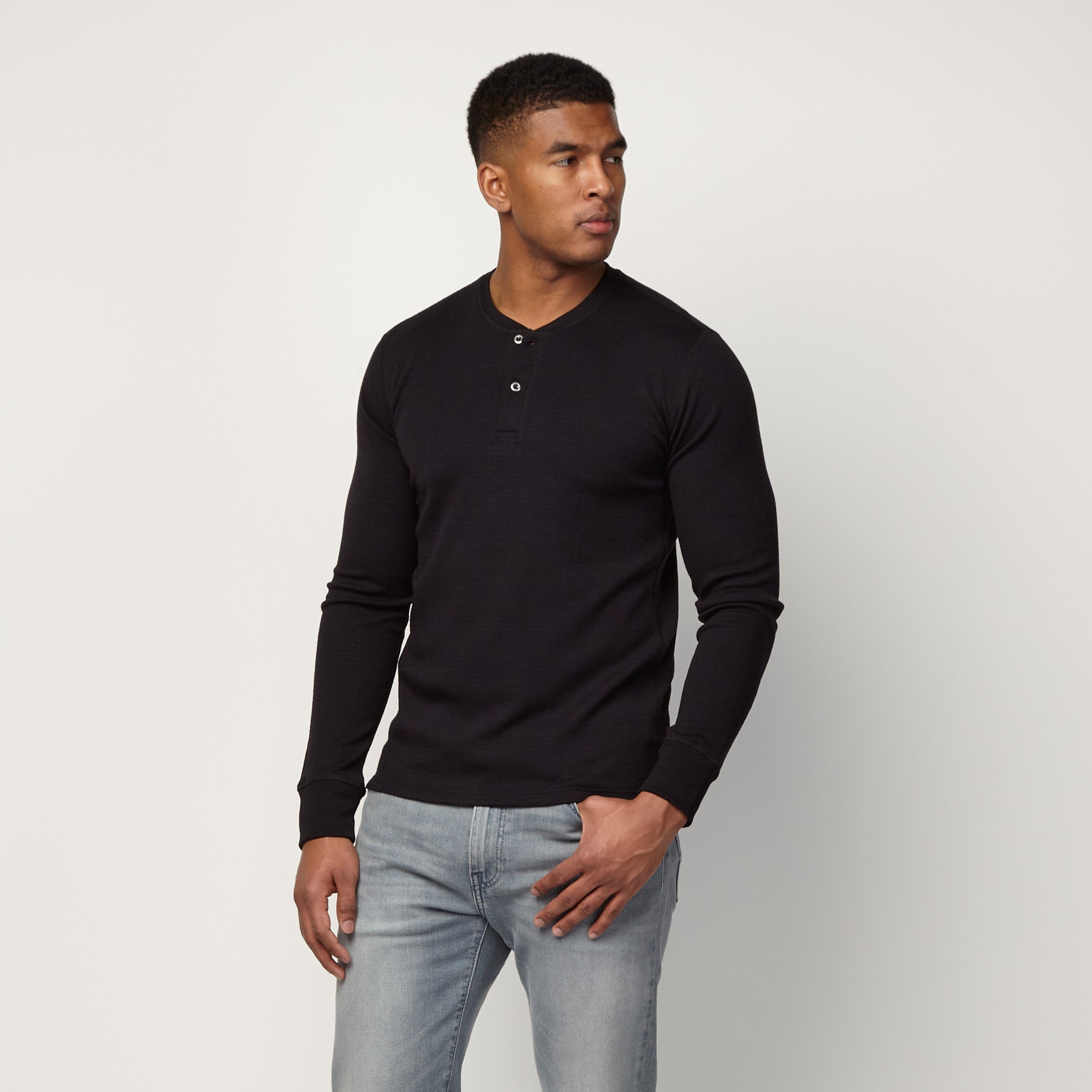 Merino Wool Long Sleeve Raglan | Black | Wool&Prince