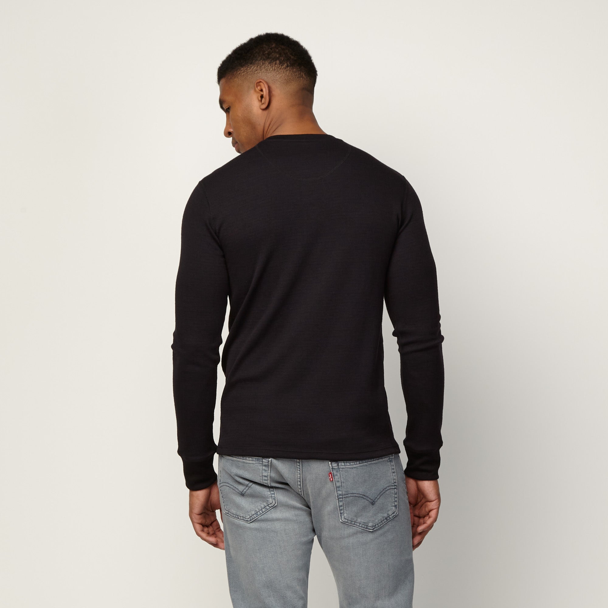 Merino Wool Waffle Henley | Black – Long Sleeve Henleys | Wool&Prince