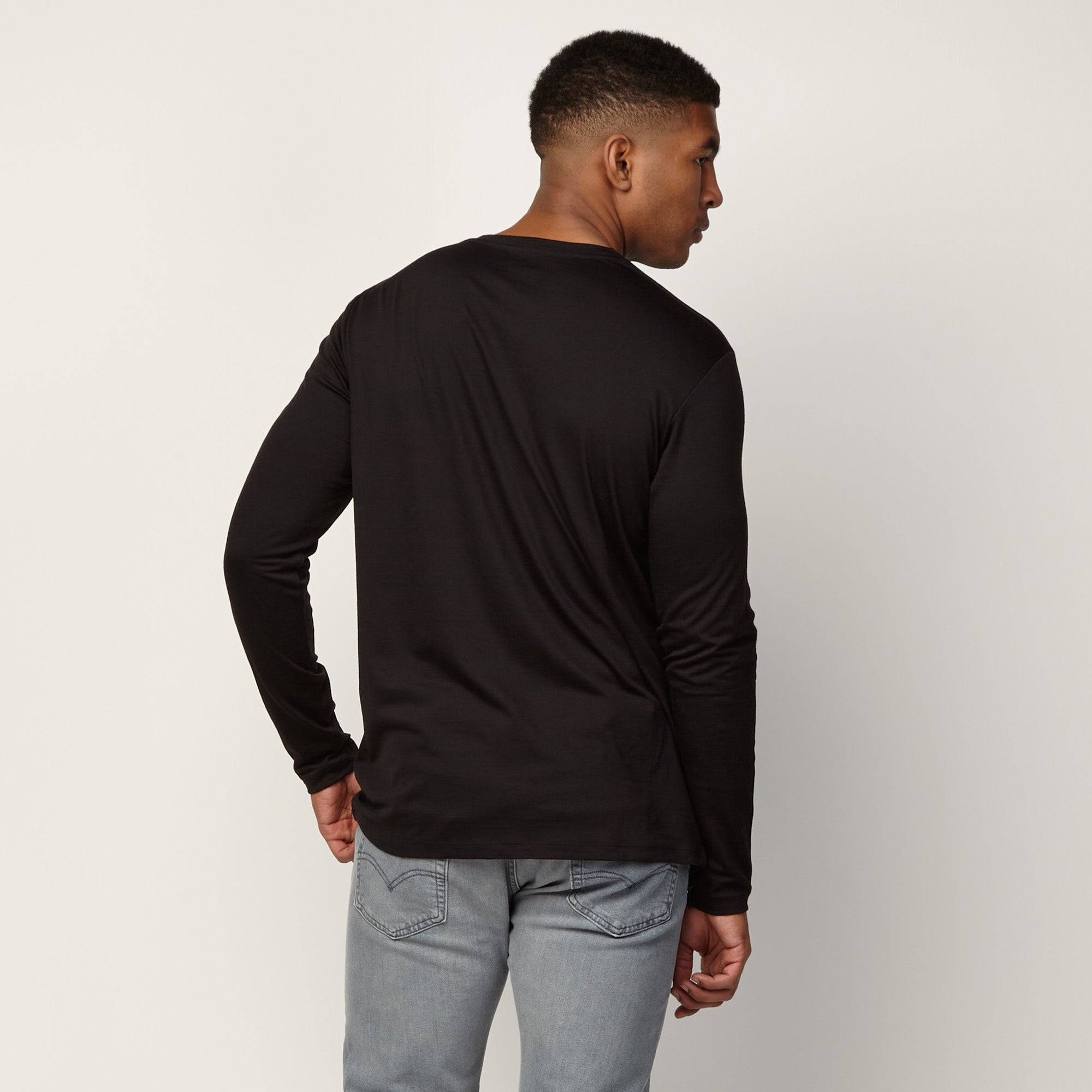 Merino Wool Signature Long Sleeve Henley | Black – Long Sleeve