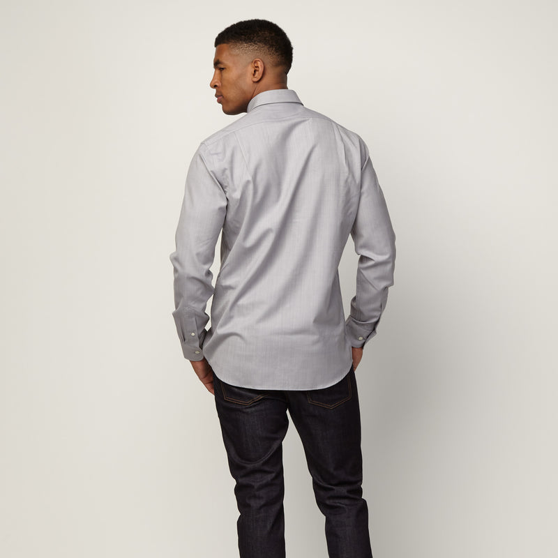 Merino Wool Button-Down Shirt, Light Gray Oxford