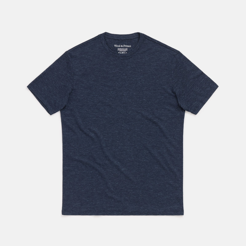 Merino Wool Linen Crew Neck T-Shirt | Washed Navy | Wool&Prince