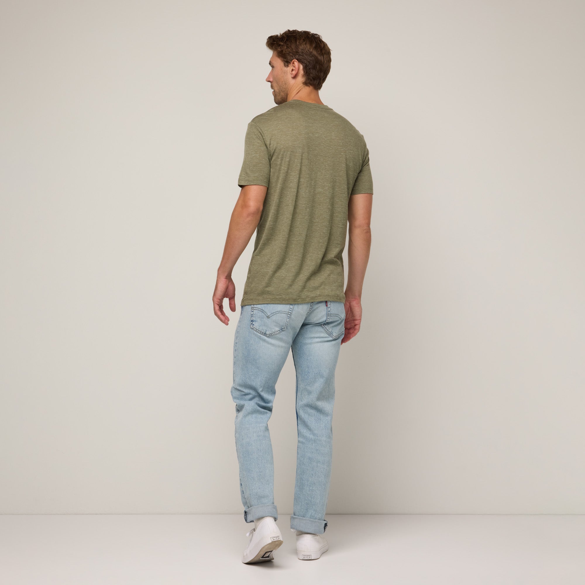 Merino Wool Linen Crew Neck T-Shirt | Cool Olive – Crew Neck