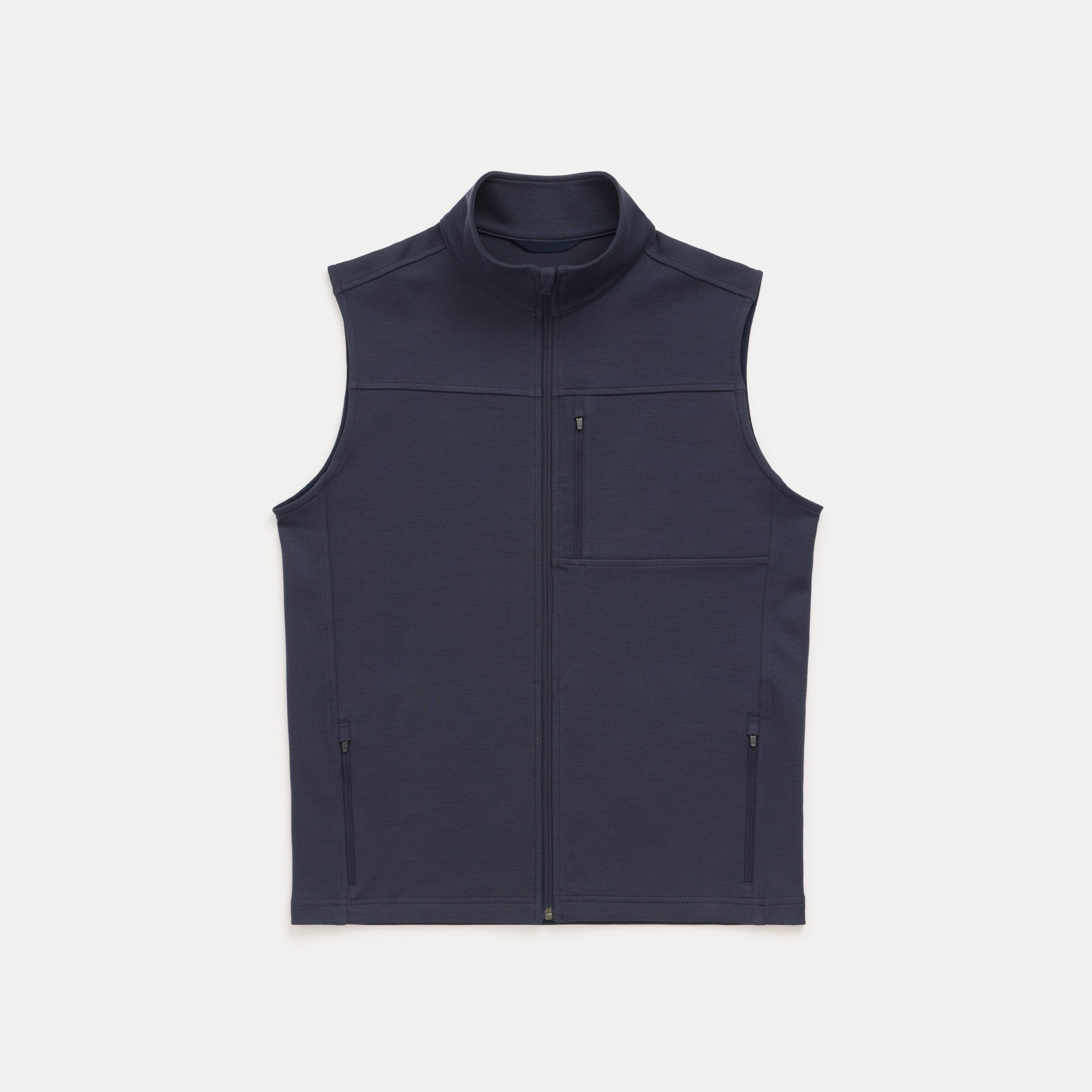 Merino Wool Full-Zip Ponte Vest, Washed Navy