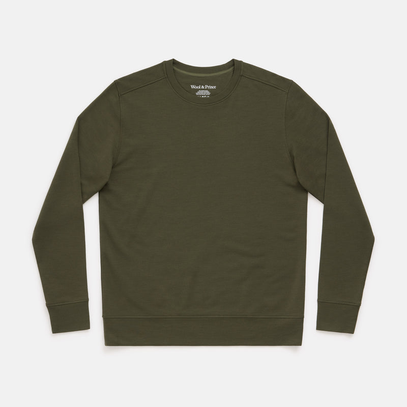 Merino Wool French Terry Crewneck, Forest Night