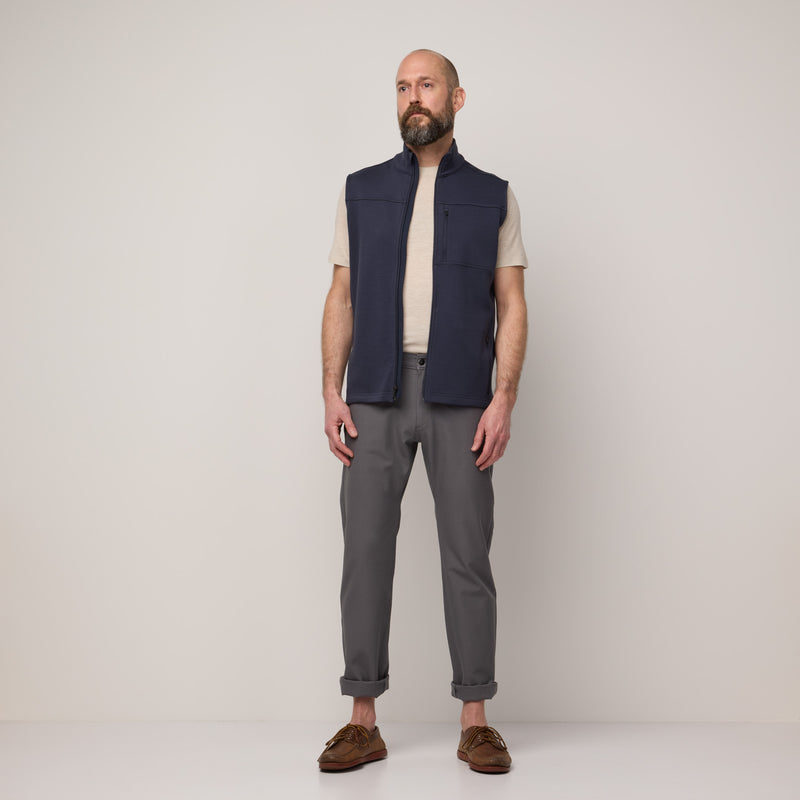 Merino Wool Full-Zip Ponte Vest | Washed Navy | Wool&Prince